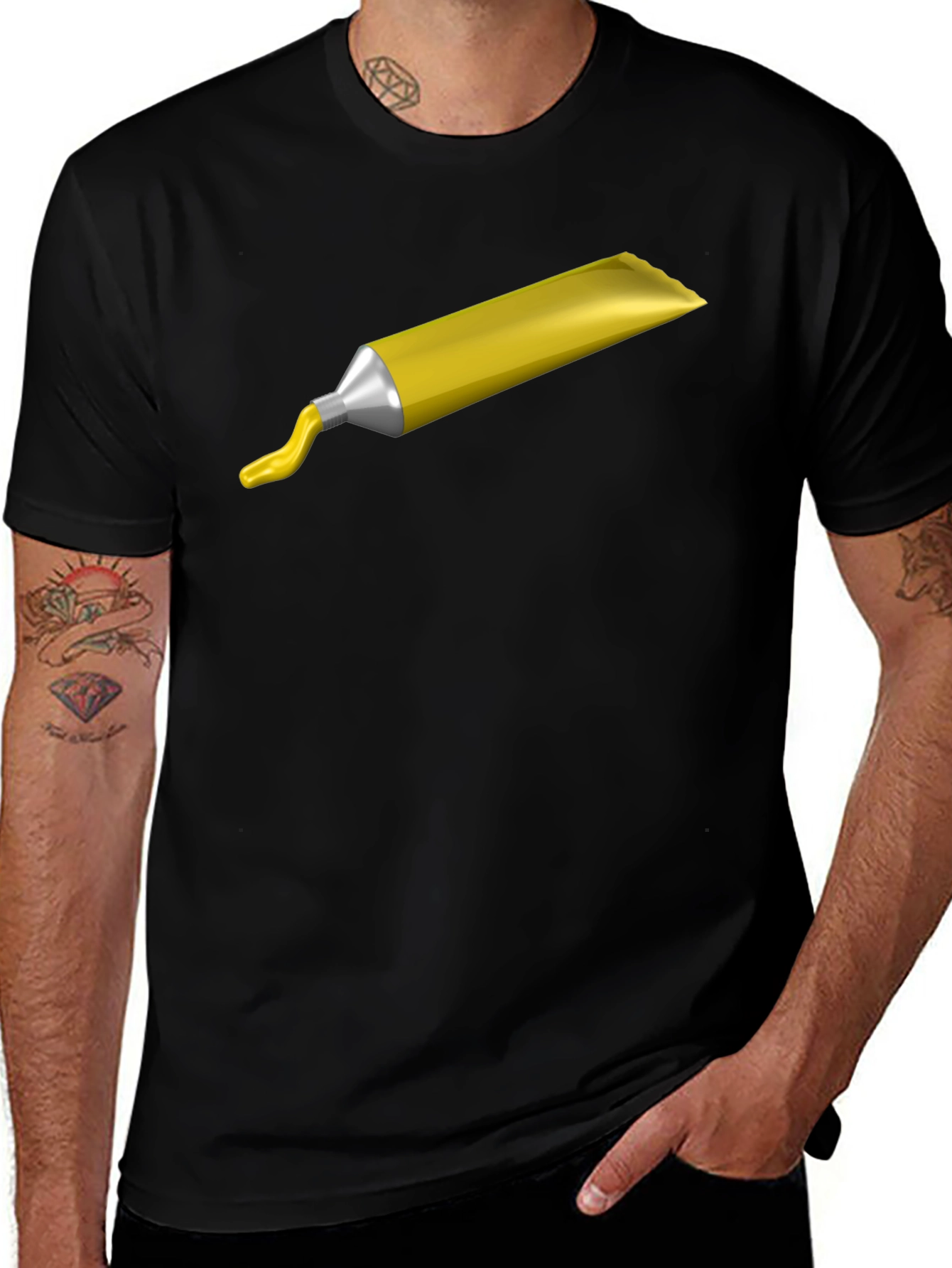 Yellow Paint Tube Graphic Tee - Artsy Casual T-Shirt
