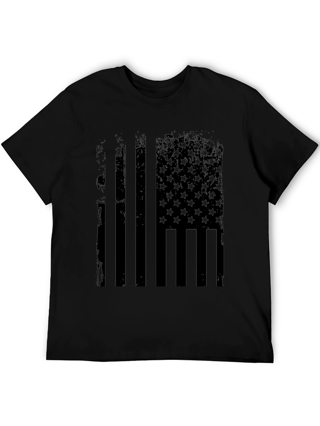 Distressed American Flag Graphic Tee - Black