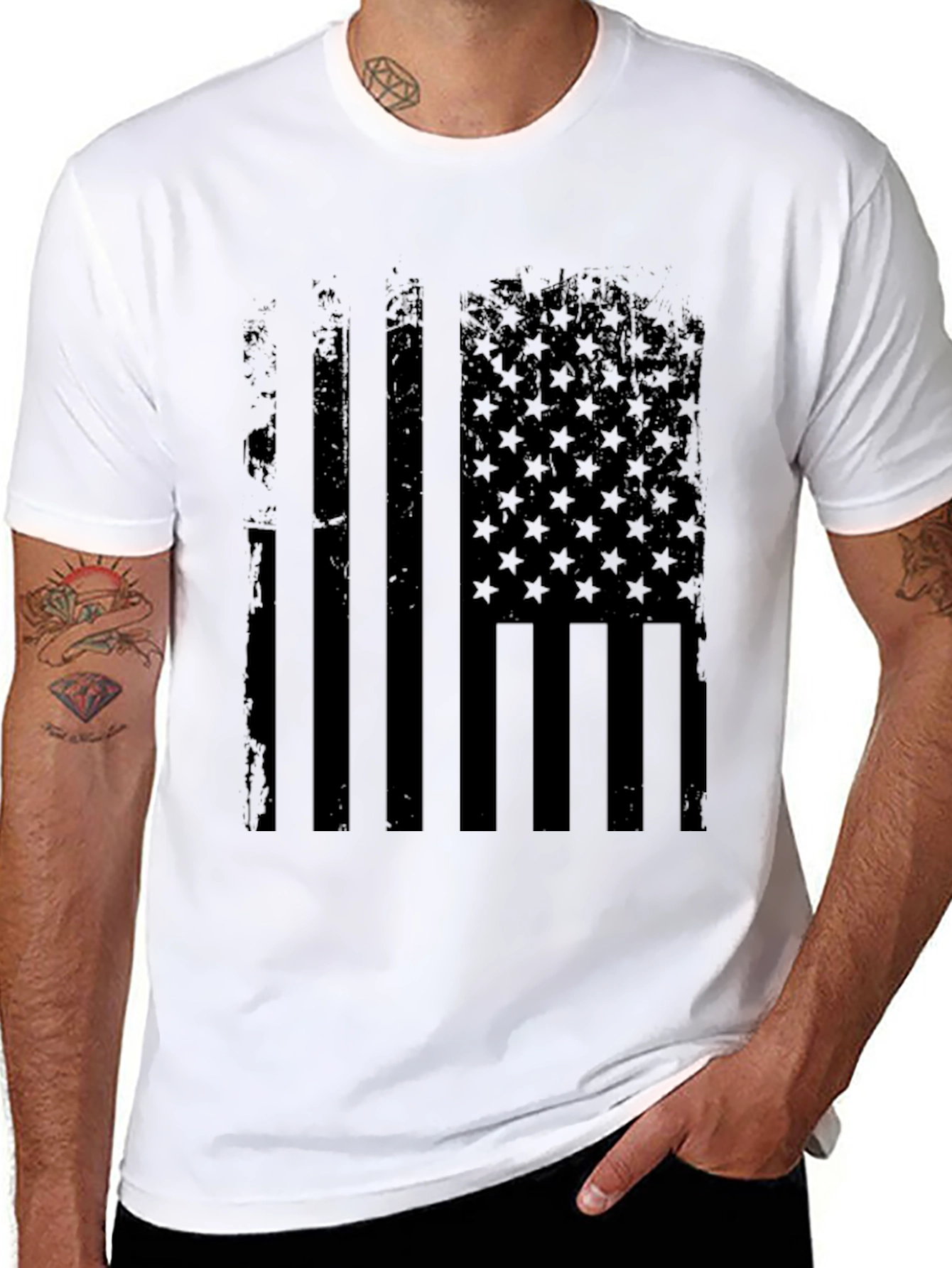 Distressed American Flag Graphic Tee - Black