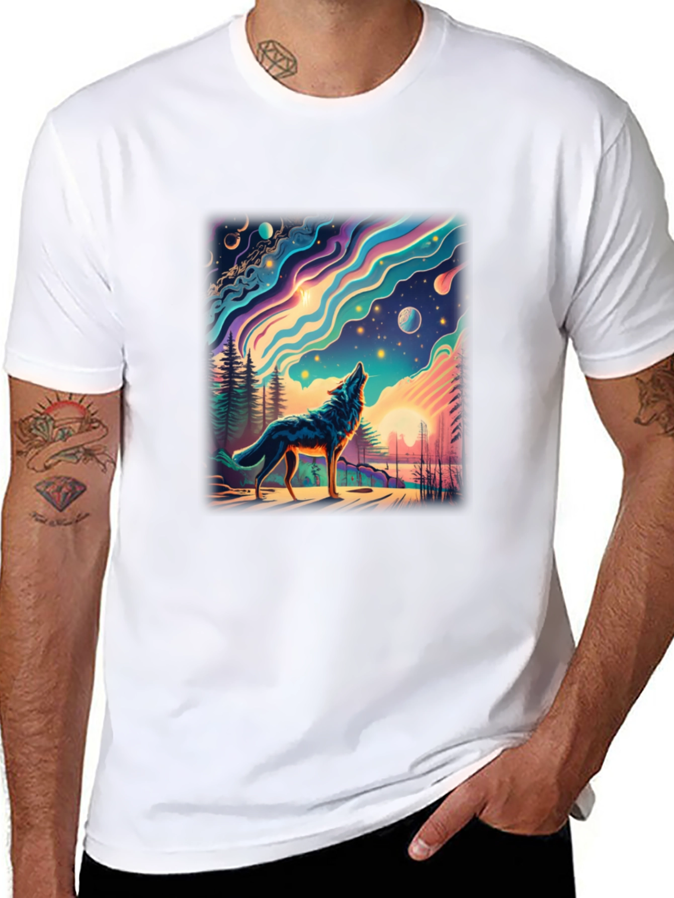 Wolf Howling at Night T-Shirt