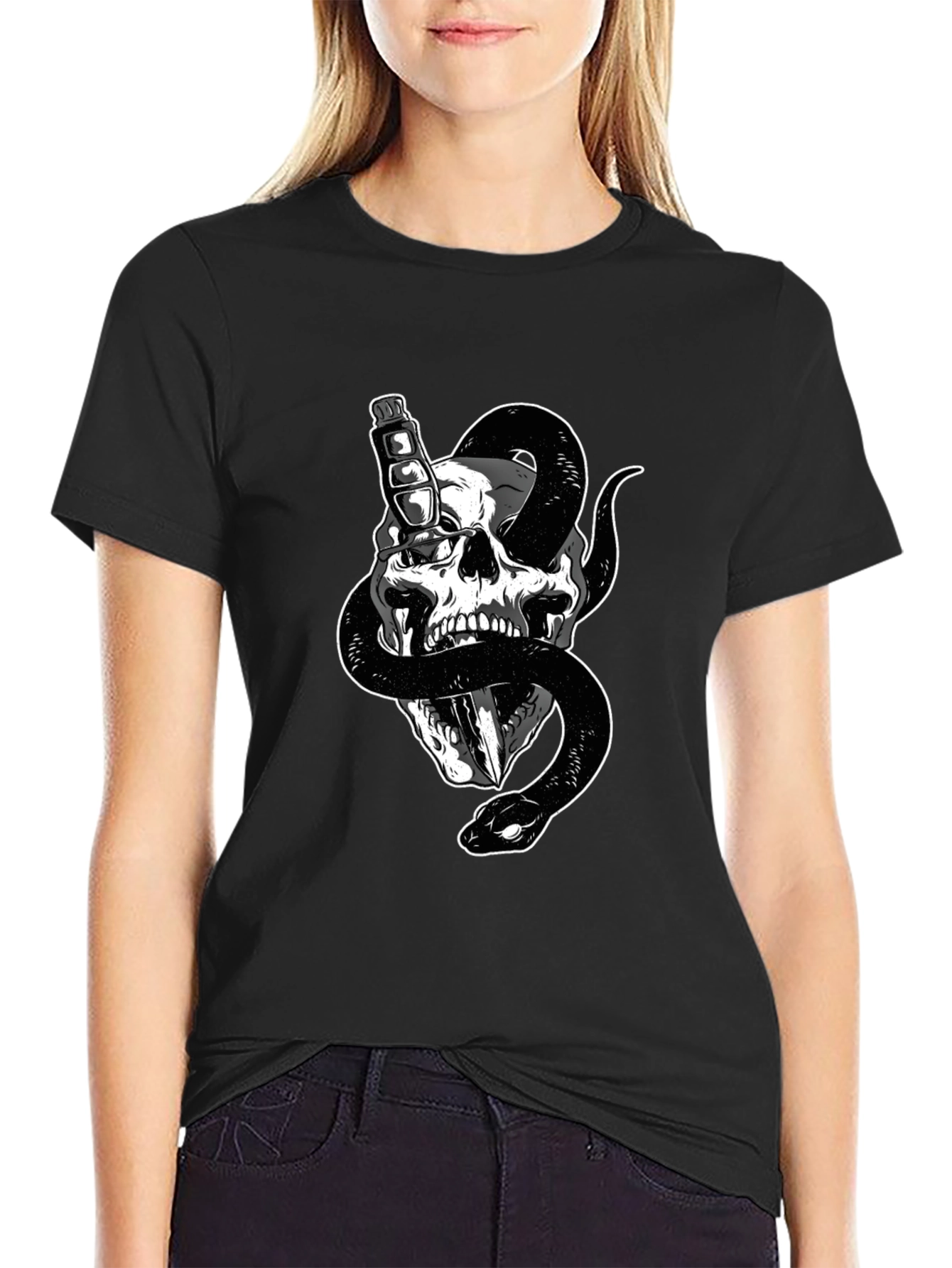 Skull & Snake Graphic Tee - Mens Black T-Shirt