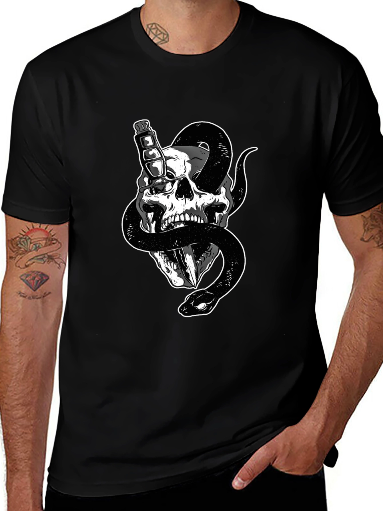Skull & Snake Graphic Tee - Mens Black T-Shirt