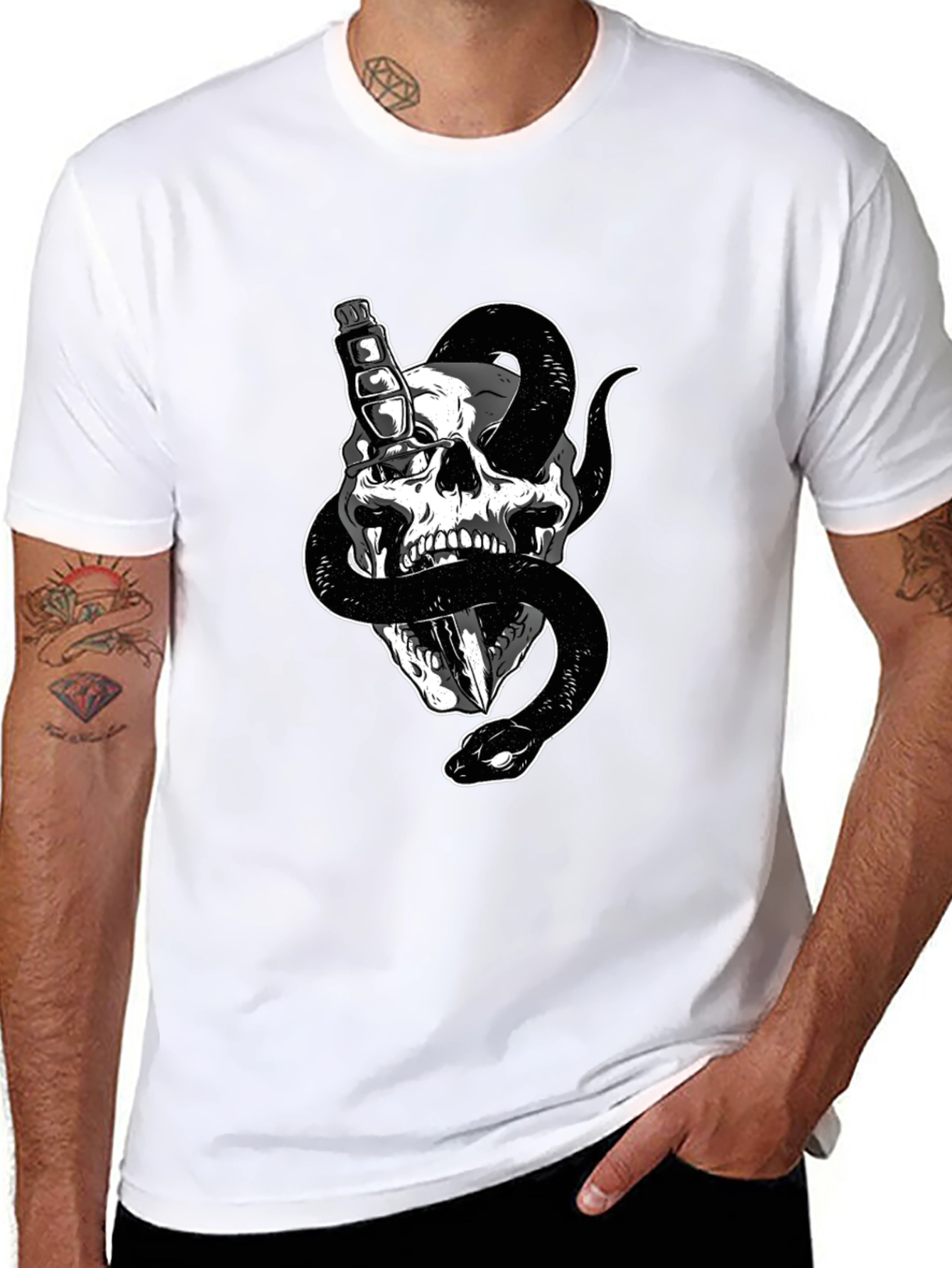 Skull & Snake Graphic Tee - Mens Black T-Shirt