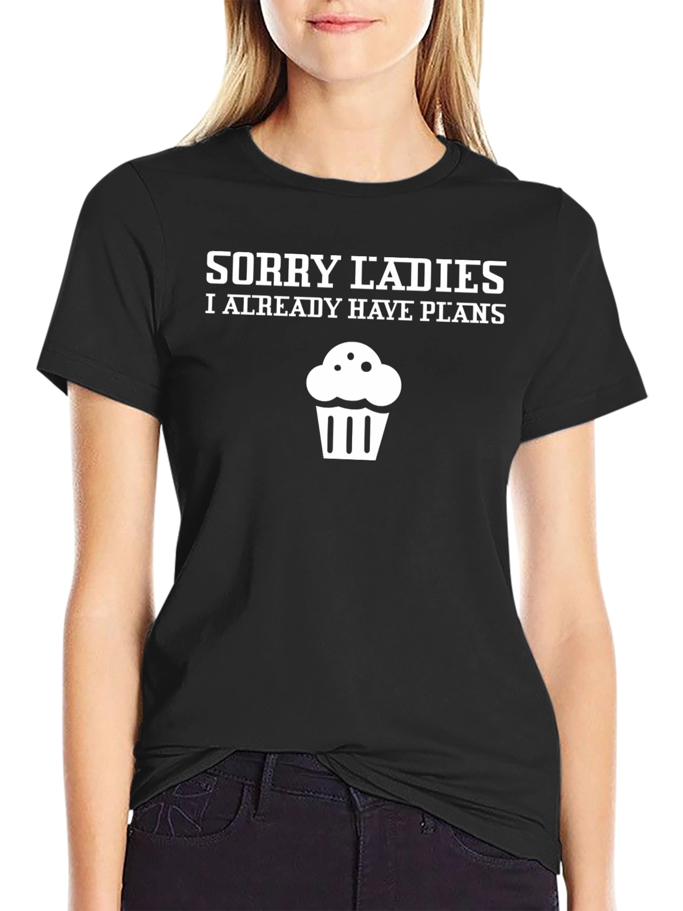 Sorry Ladies Cupcake Graphic Tee - Black Cotton