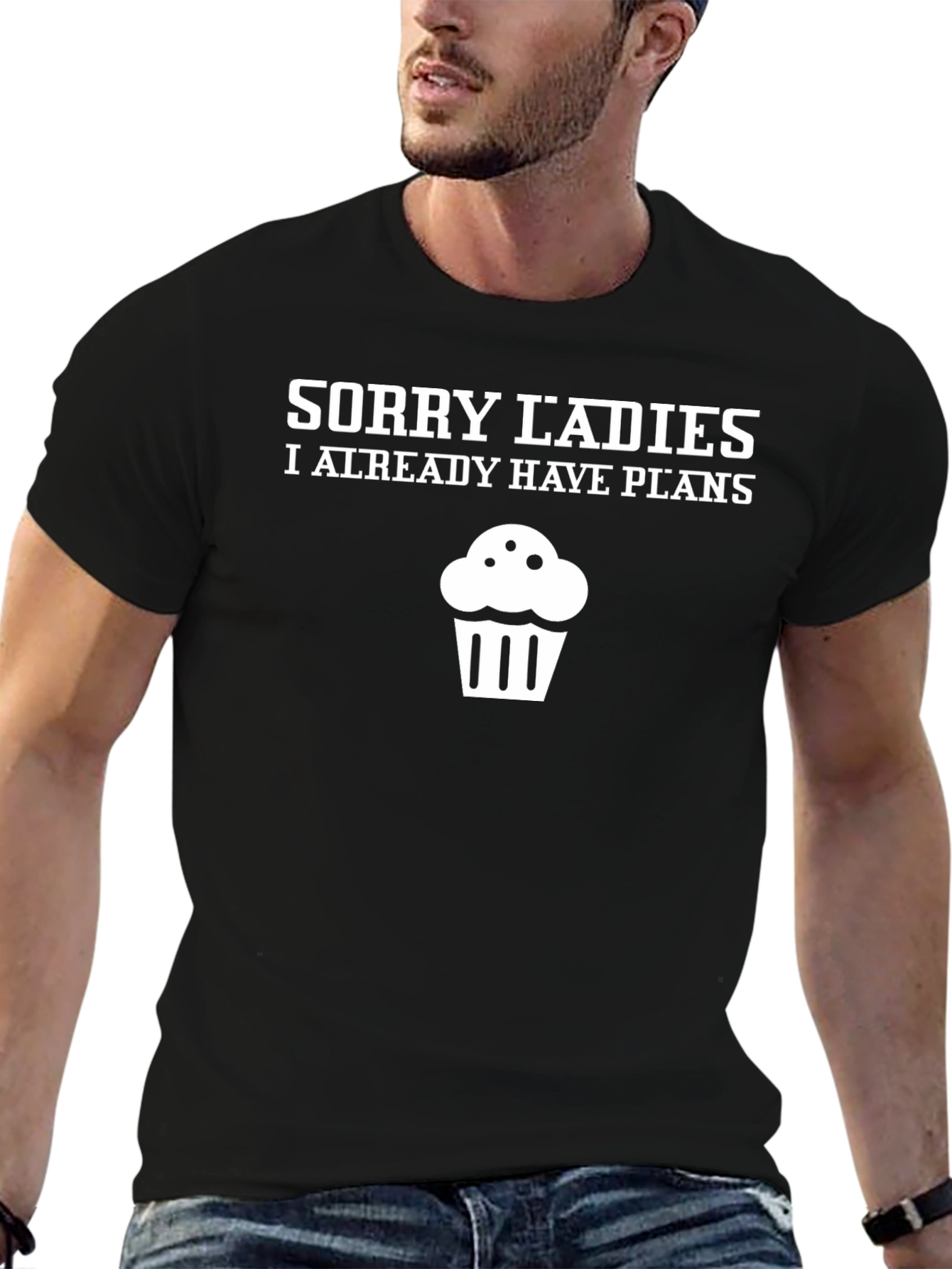 Sorry Ladies Cupcake Graphic Tee - Black Cotton
