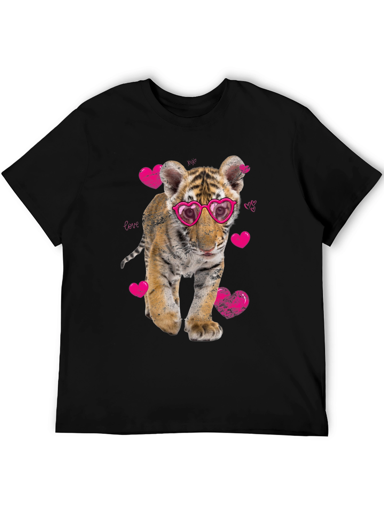 Cute Tiger Cub in Heart Glasses Graphic T-Shirt