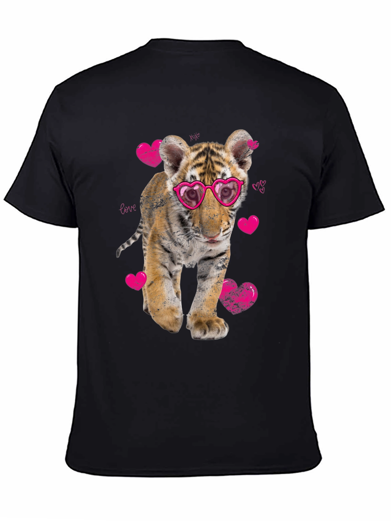 Cute Tiger Cub in Heart Glasses Graphic T-Shirt