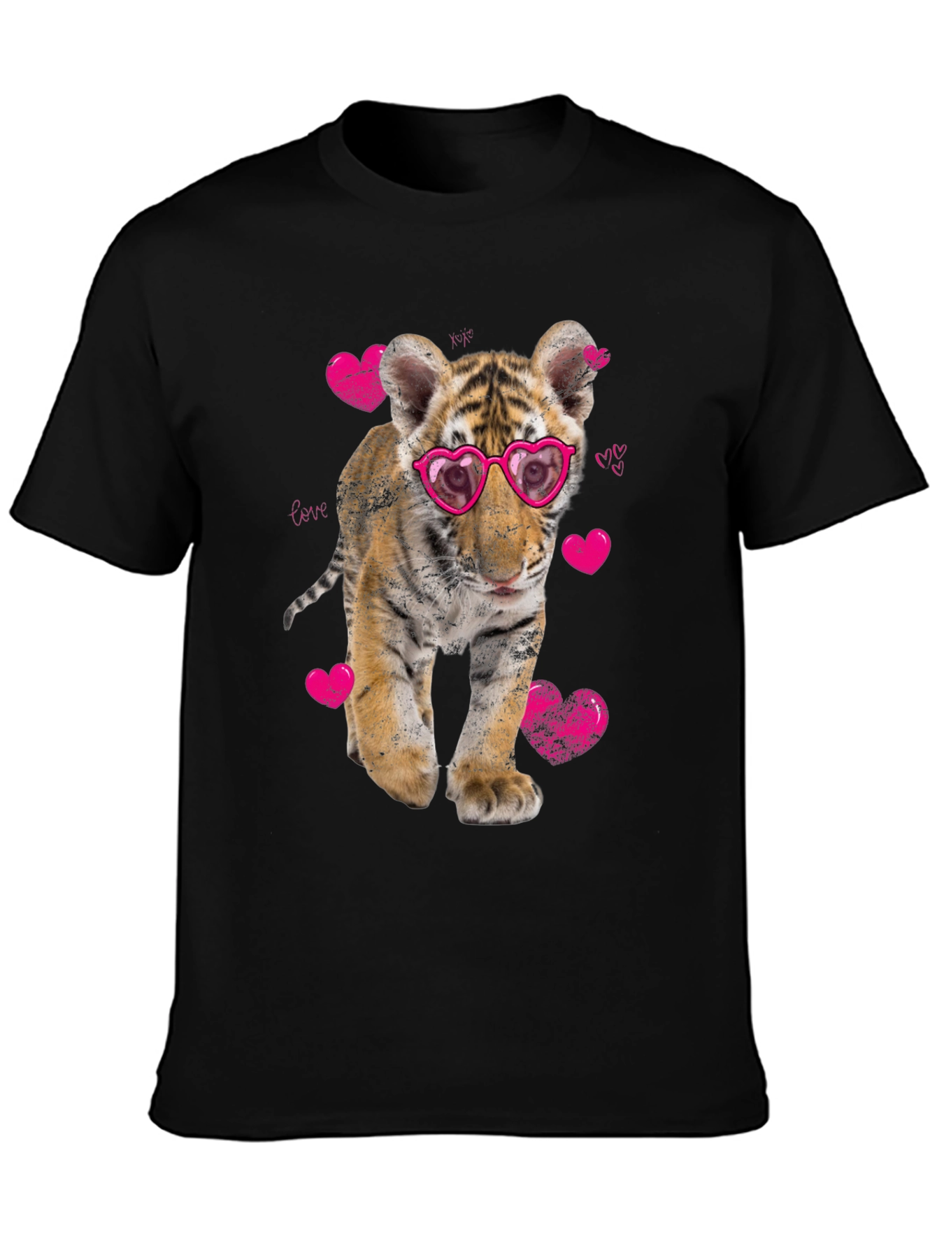 Cute Tiger Cub in Heart Glasses Graphic T-Shirt