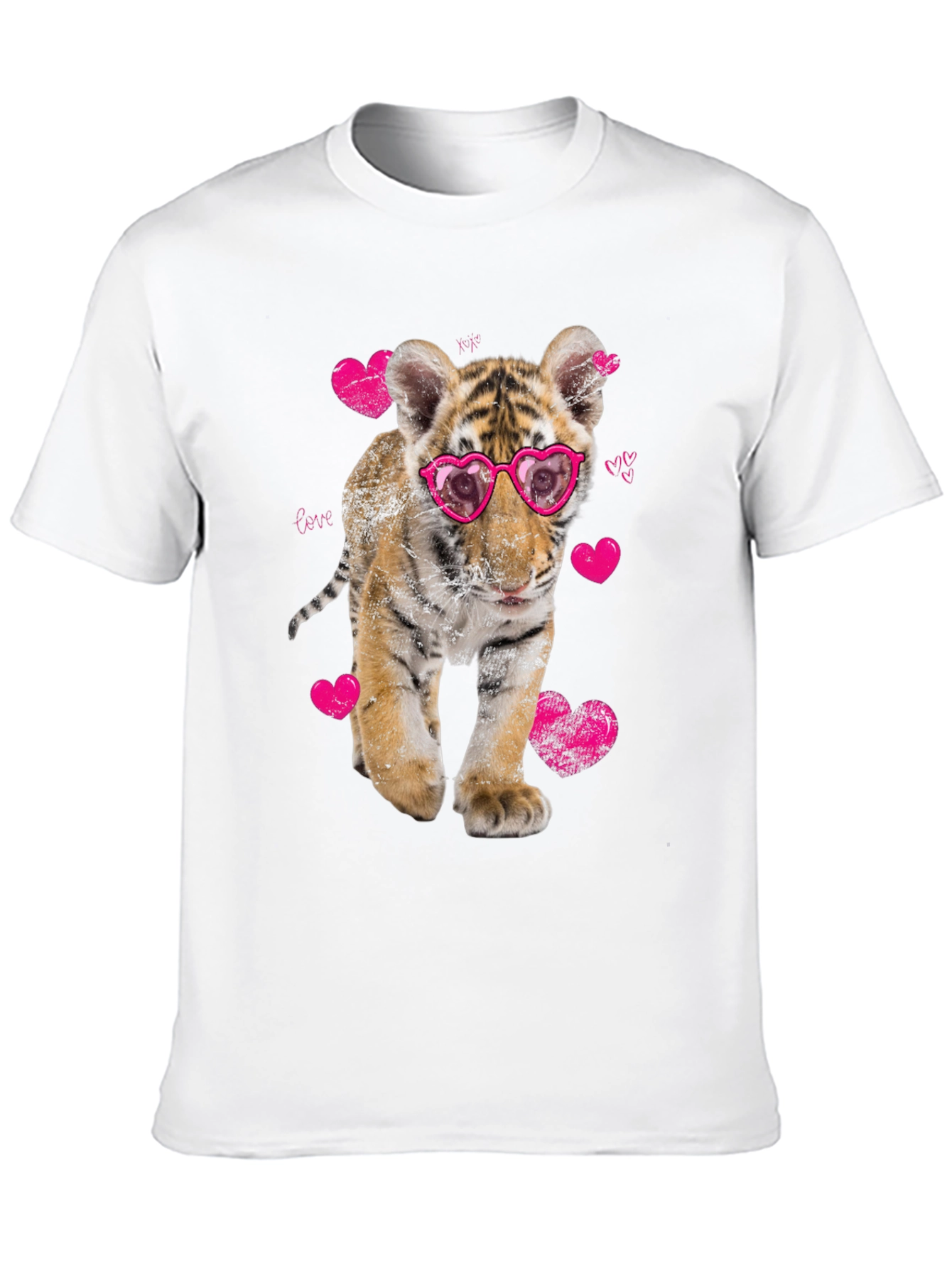 Cute Tiger Cub in Heart Glasses Graphic T-Shirt