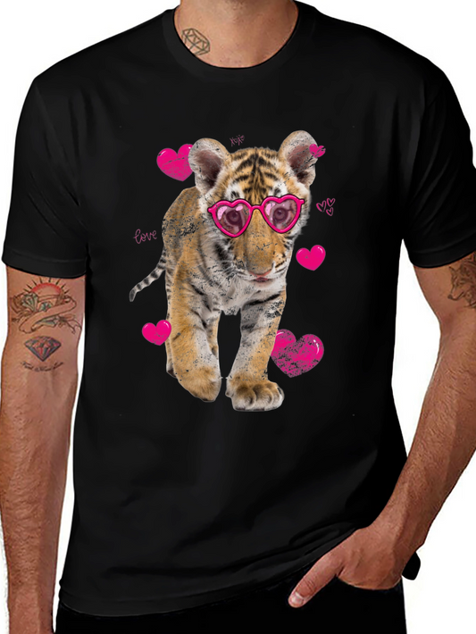 Cute Tiger Cub in Heart Glasses Graphic T-Shirt