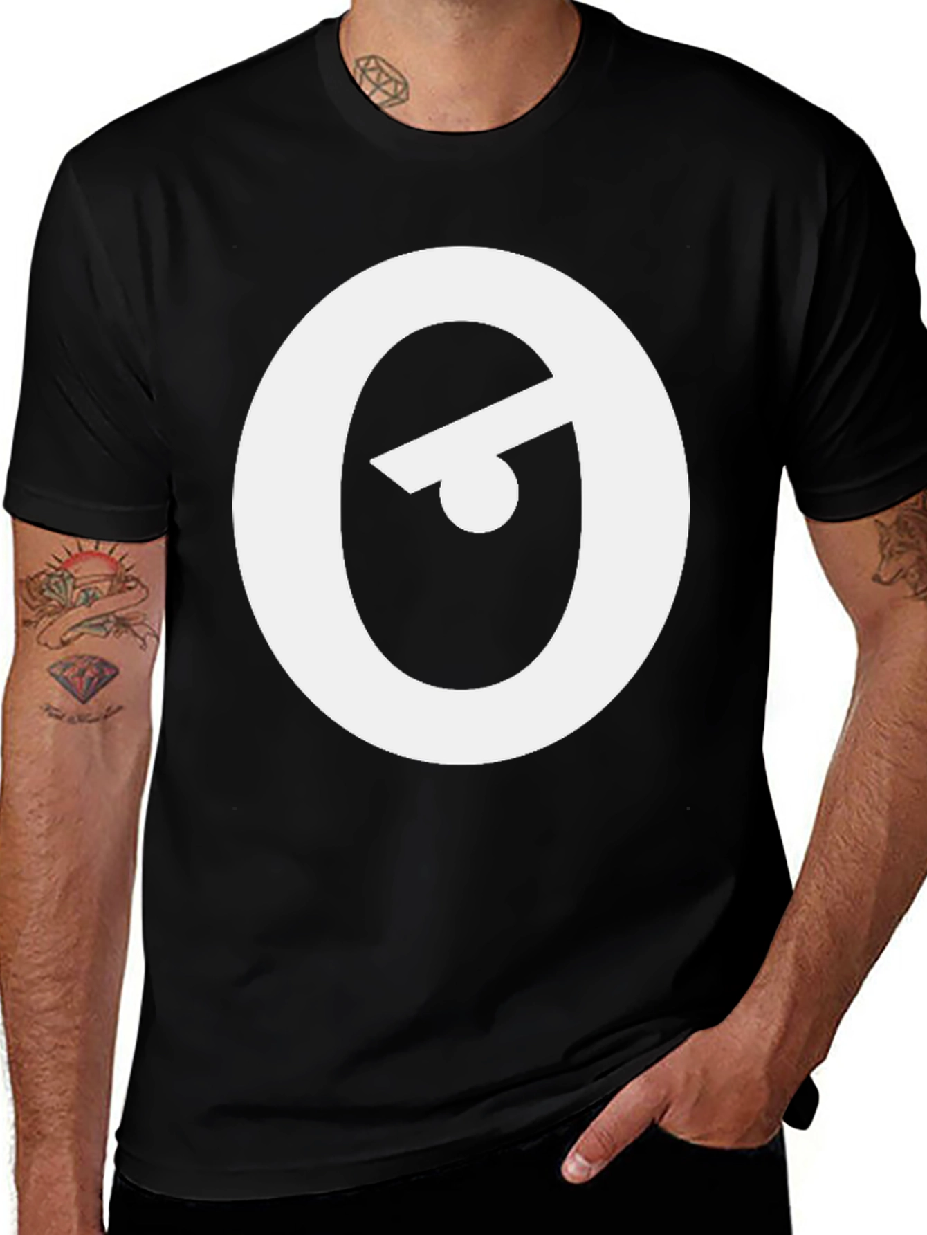 Modern Black T-Shirt with Abstract Eye Logo