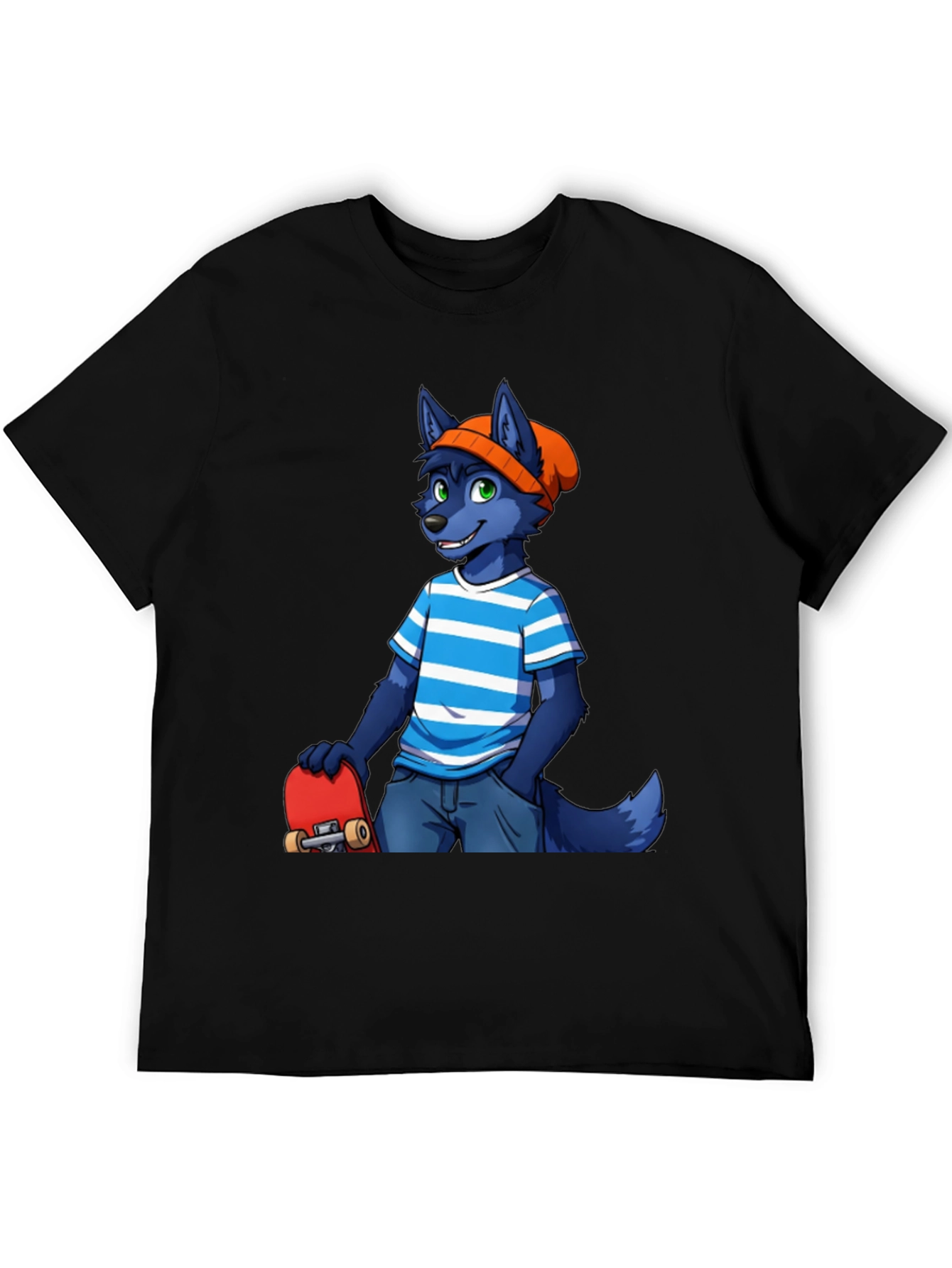 Furry Skater T-Shirt - Cool Blue Wolf Design