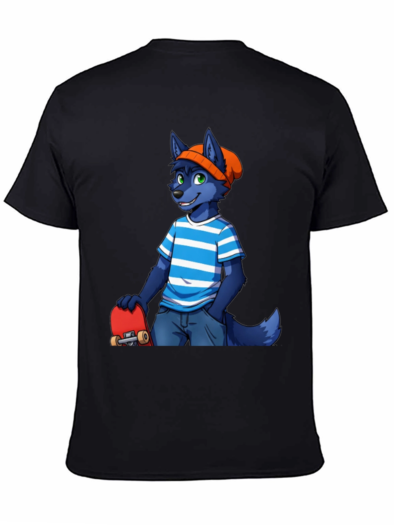 Furry Skater T-Shirt - Cool Blue Wolf Design