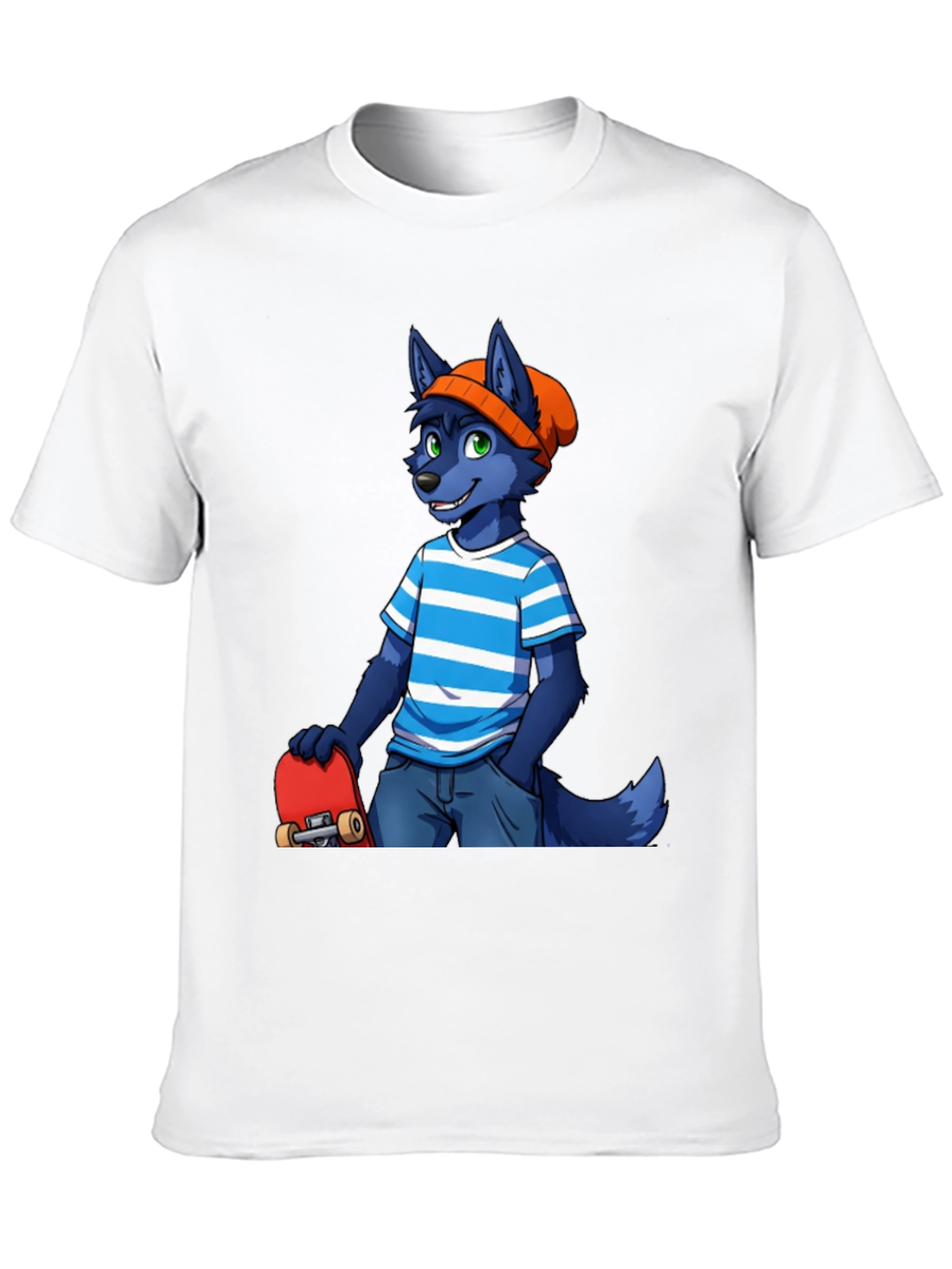 Furry Skater T-Shirt - Cool Blue Wolf Design