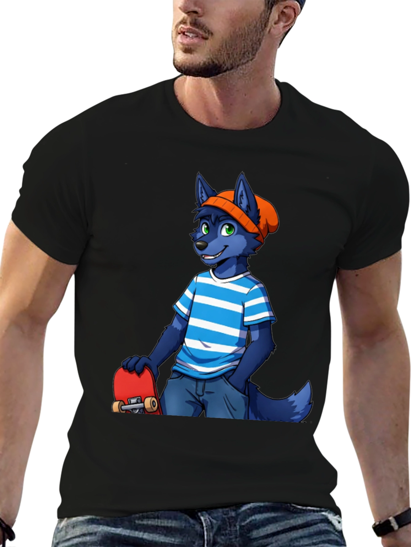 Furry Skater T-Shirt - Cool Blue Wolf Design