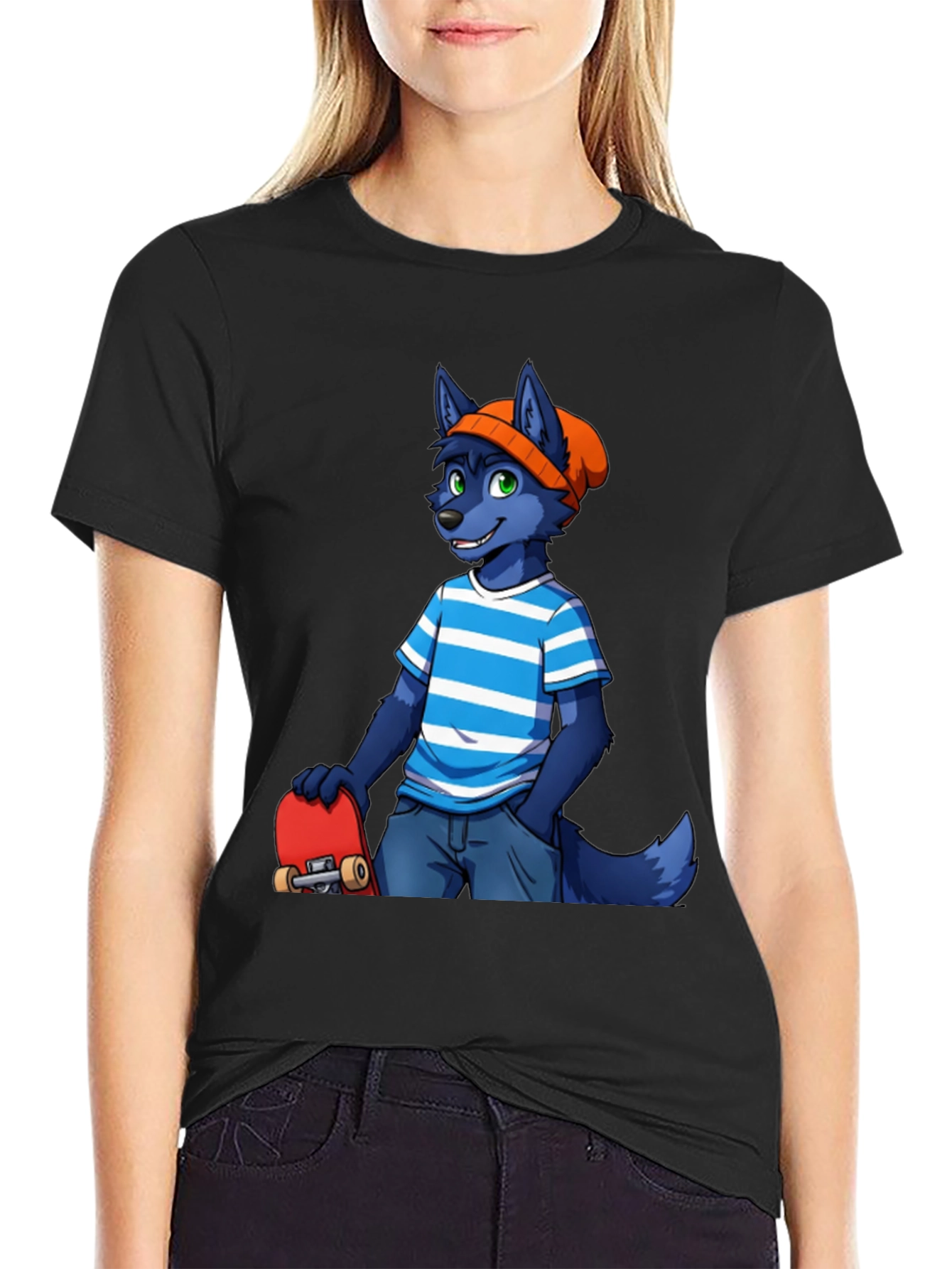 Furry Skater T-Shirt - Cool Blue Wolf Design