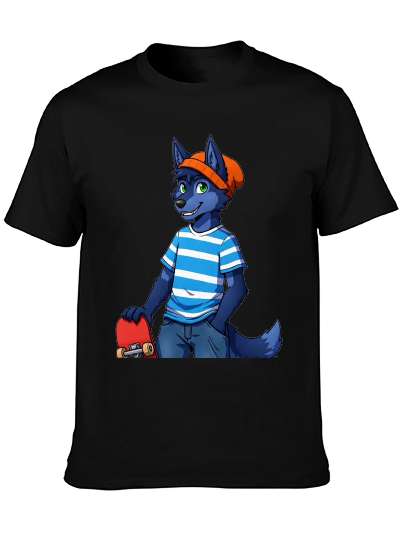 Furry Skater T-Shirt - Cool Blue Wolf Design