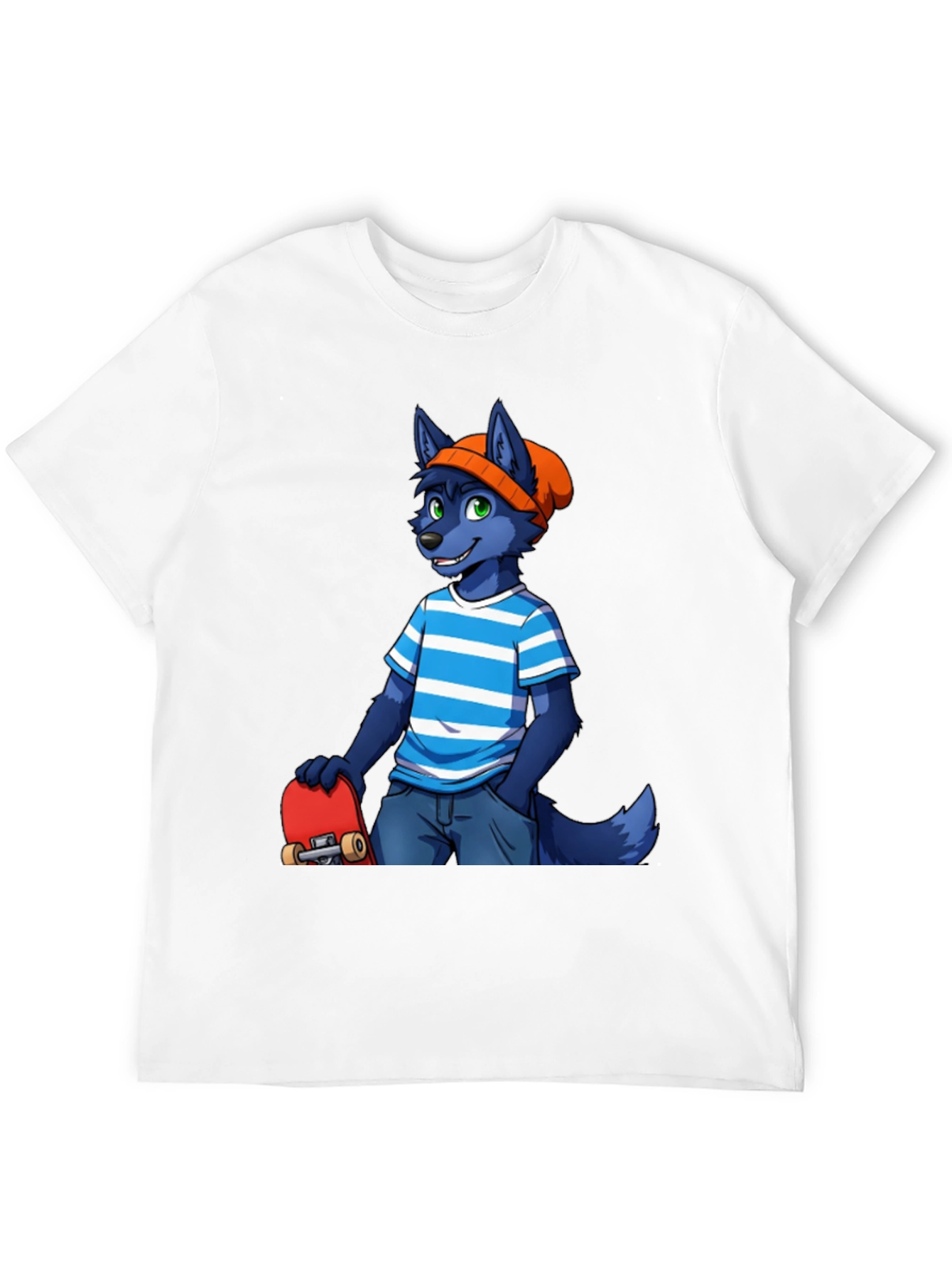 Furry Skater T-Shirt - Cool Blue Wolf Design