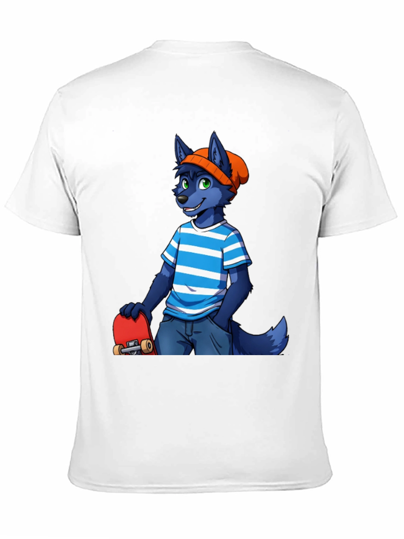 Furry Skater T-Shirt - Cool Blue Wolf Design