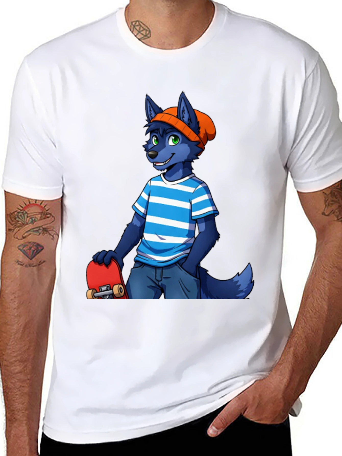 Furry Skater T-Shirt - Cool Blue Wolf Design
