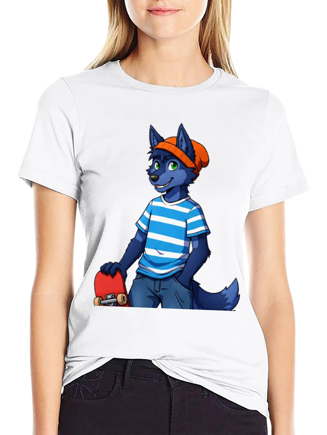 Furry Skater T-Shirt - Cool Blue Wolf Design