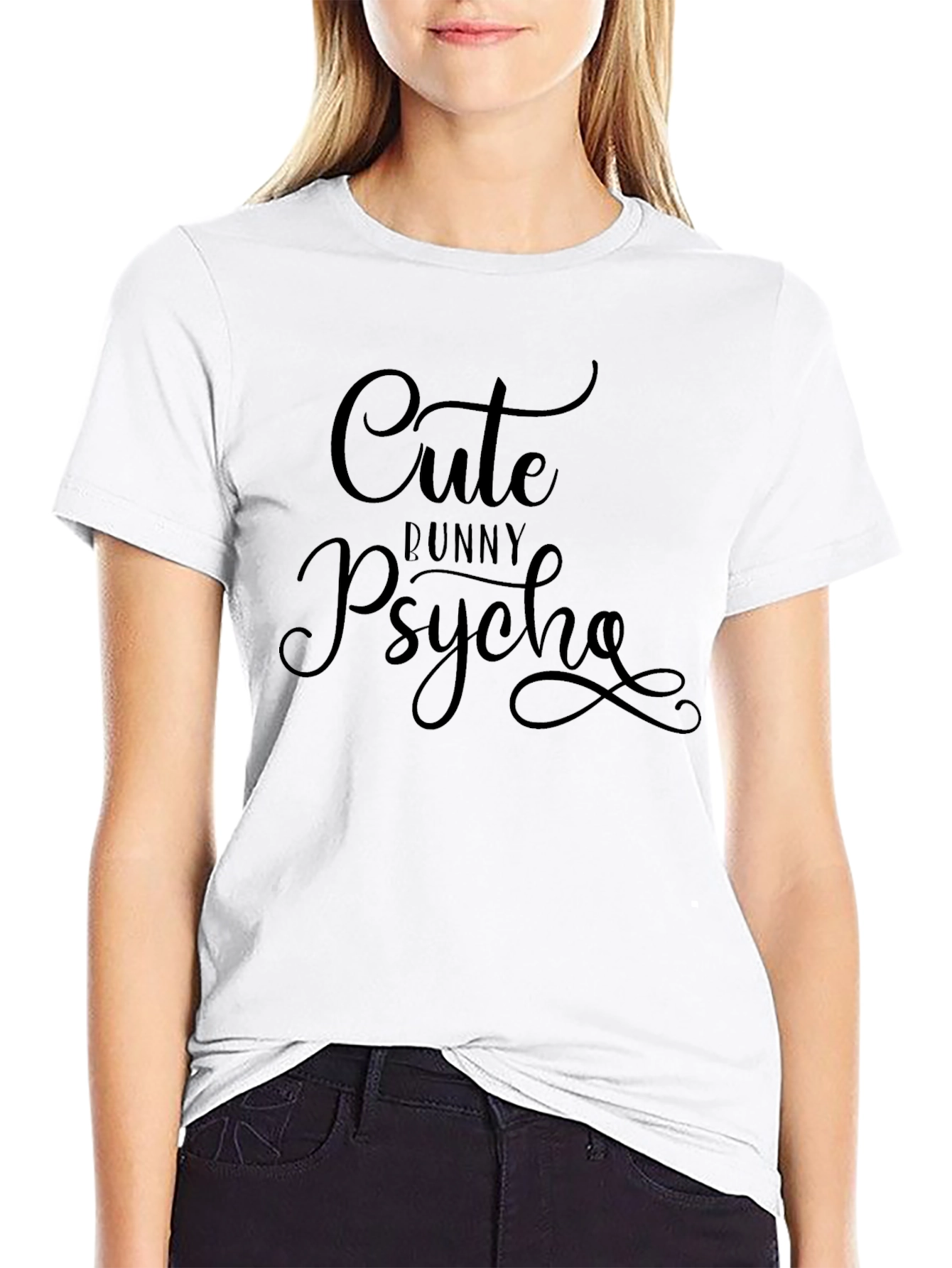 Cute Bunny Psycho Graphic Tee - Black