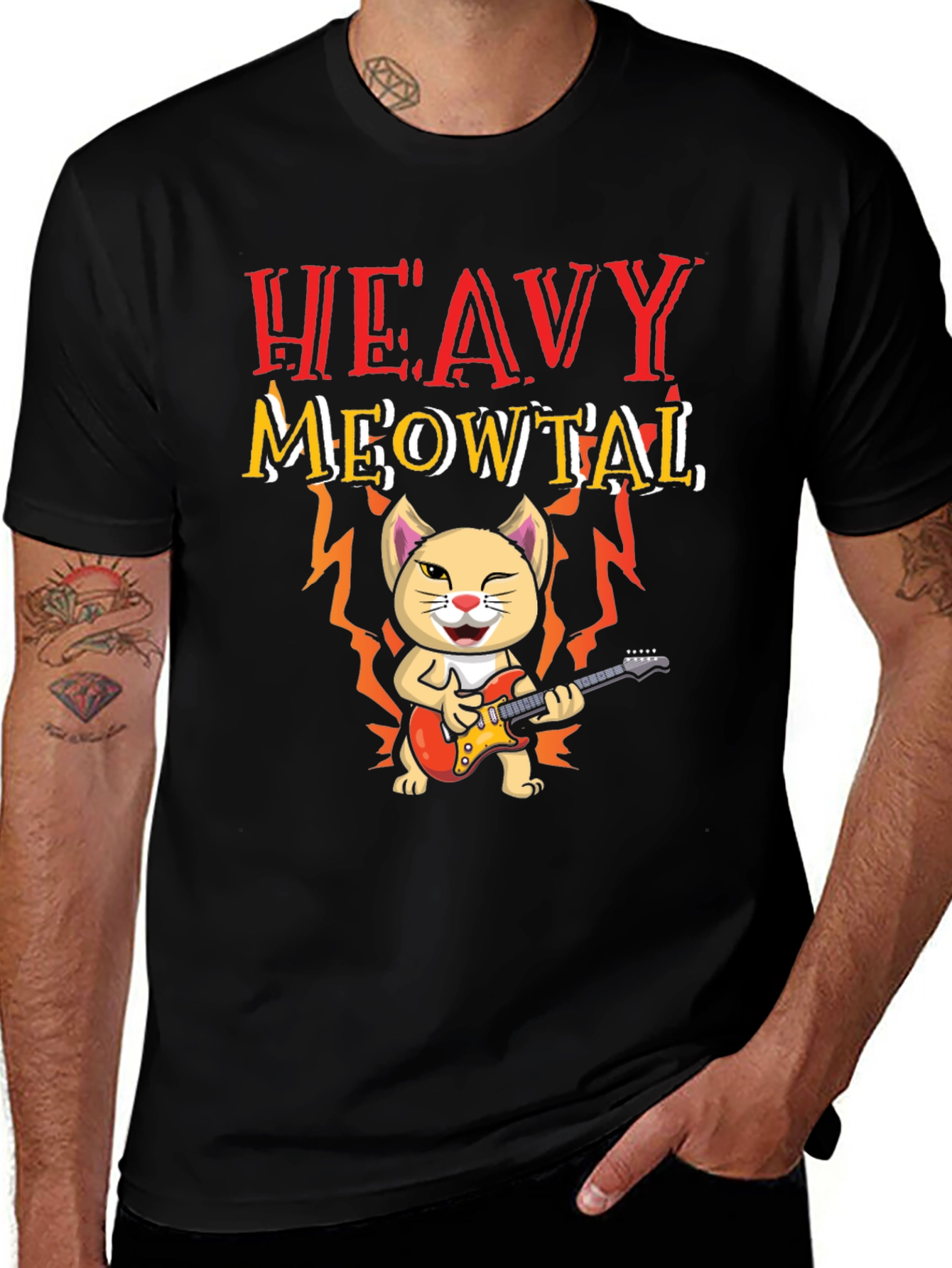 Heavy Meowtal Cat Graphic T-Shirt - Rock On!