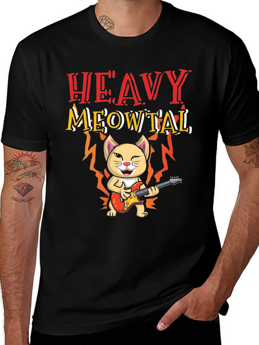 Heavy Meowtal Cat Graphic T-Shirt - Rock On!