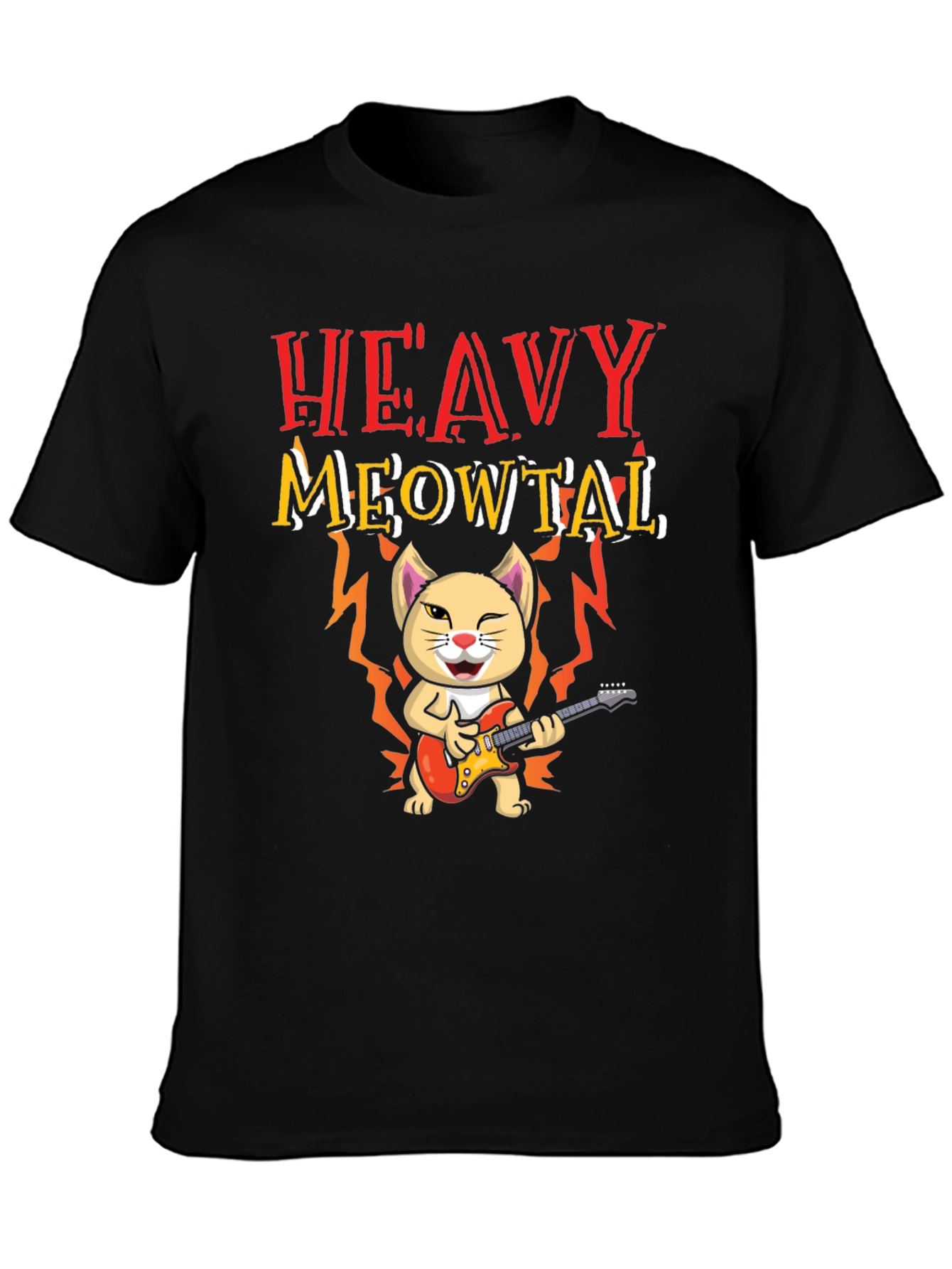 Heavy Meowtal Cat Graphic T-Shirt - Rock On!