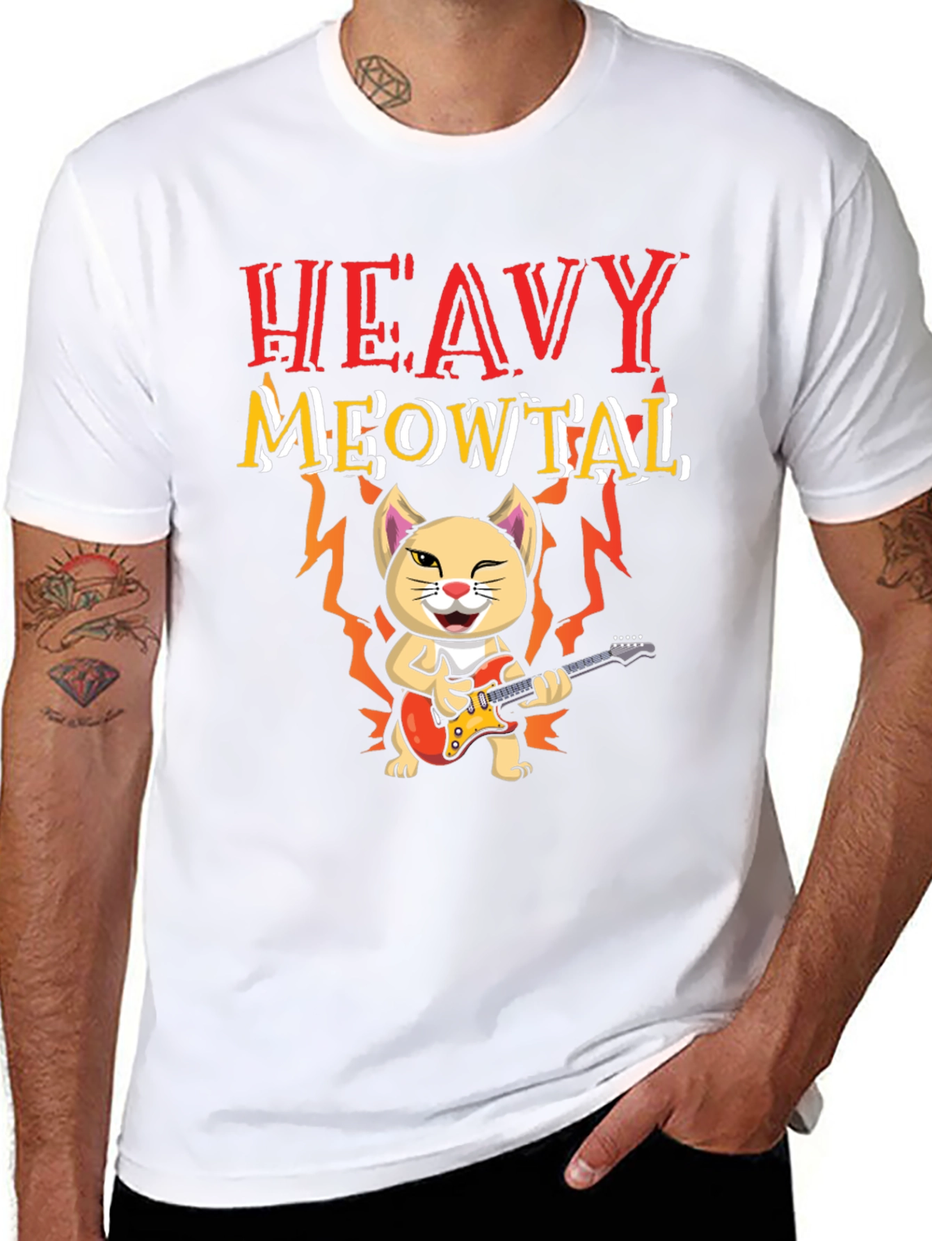 Heavy Meowtal Cat Graphic T-Shirt - Rock On!