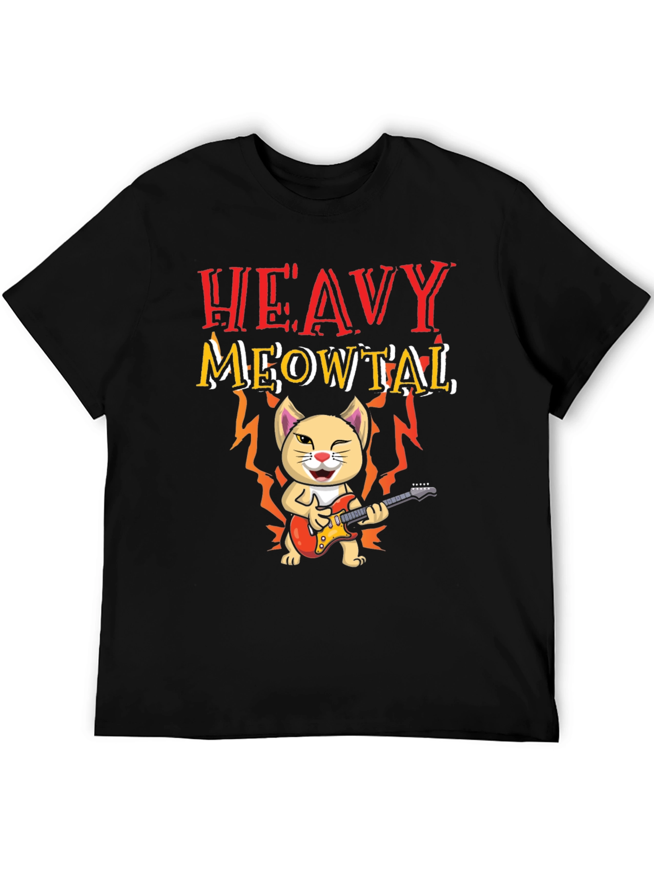 Heavy Meowtal Cat Graphic T-Shirt - Rock On!