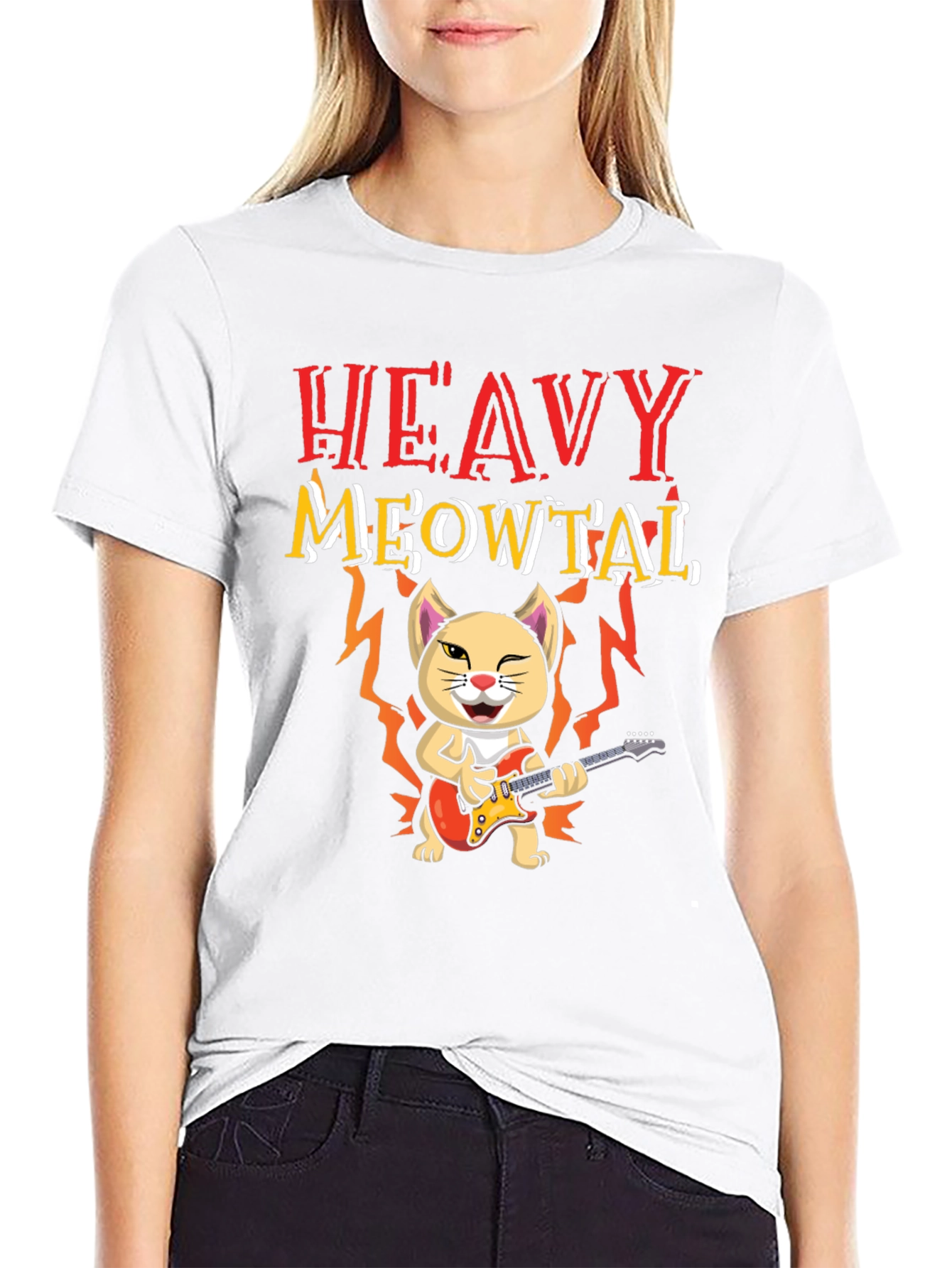 Heavy Meowtal Cat Graphic T-Shirt - Rock On!