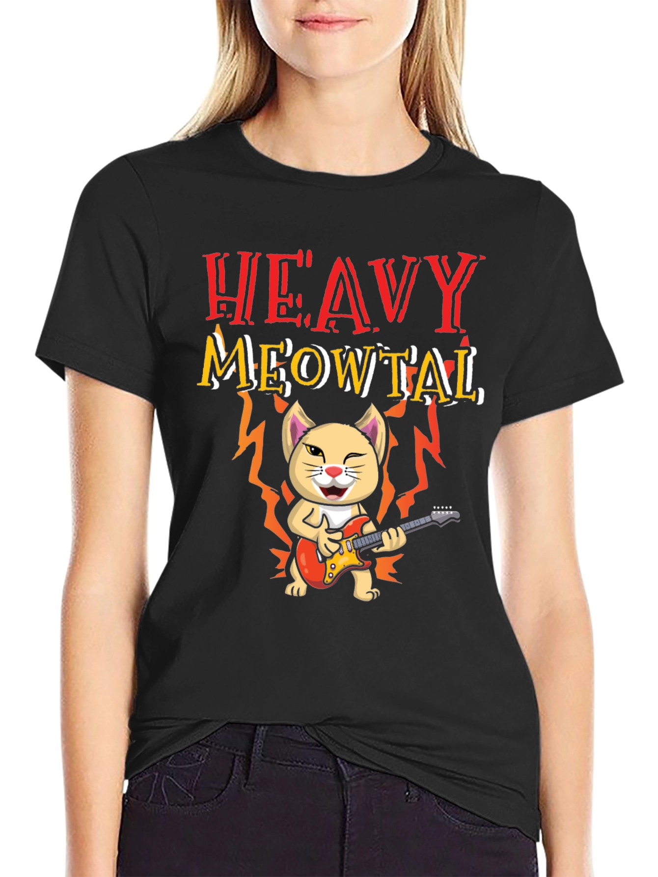 Heavy Meowtal Cat Graphic T-Shirt - Rock On!