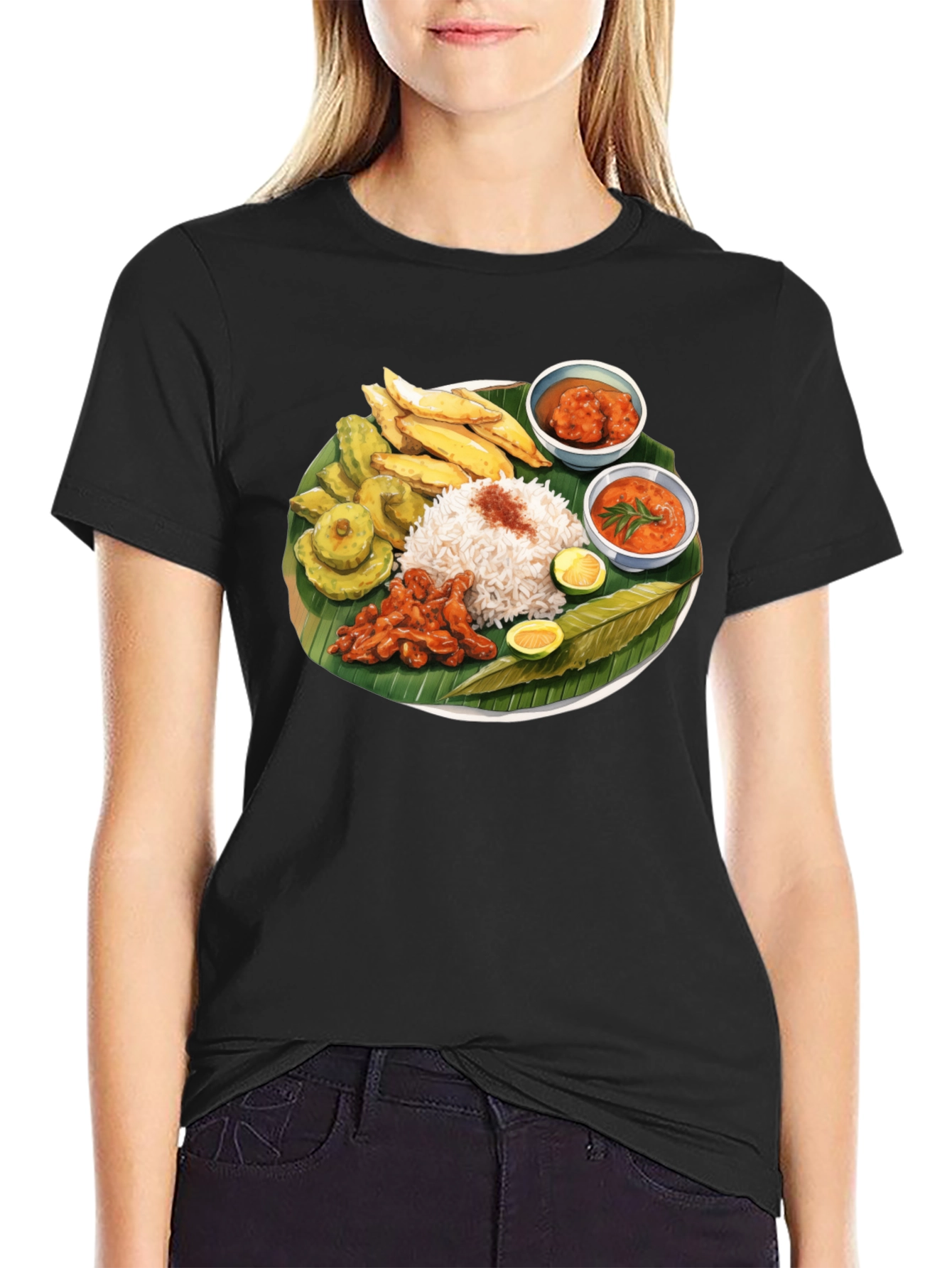 Food Graphic Tee - Banana Leaf Rice Design