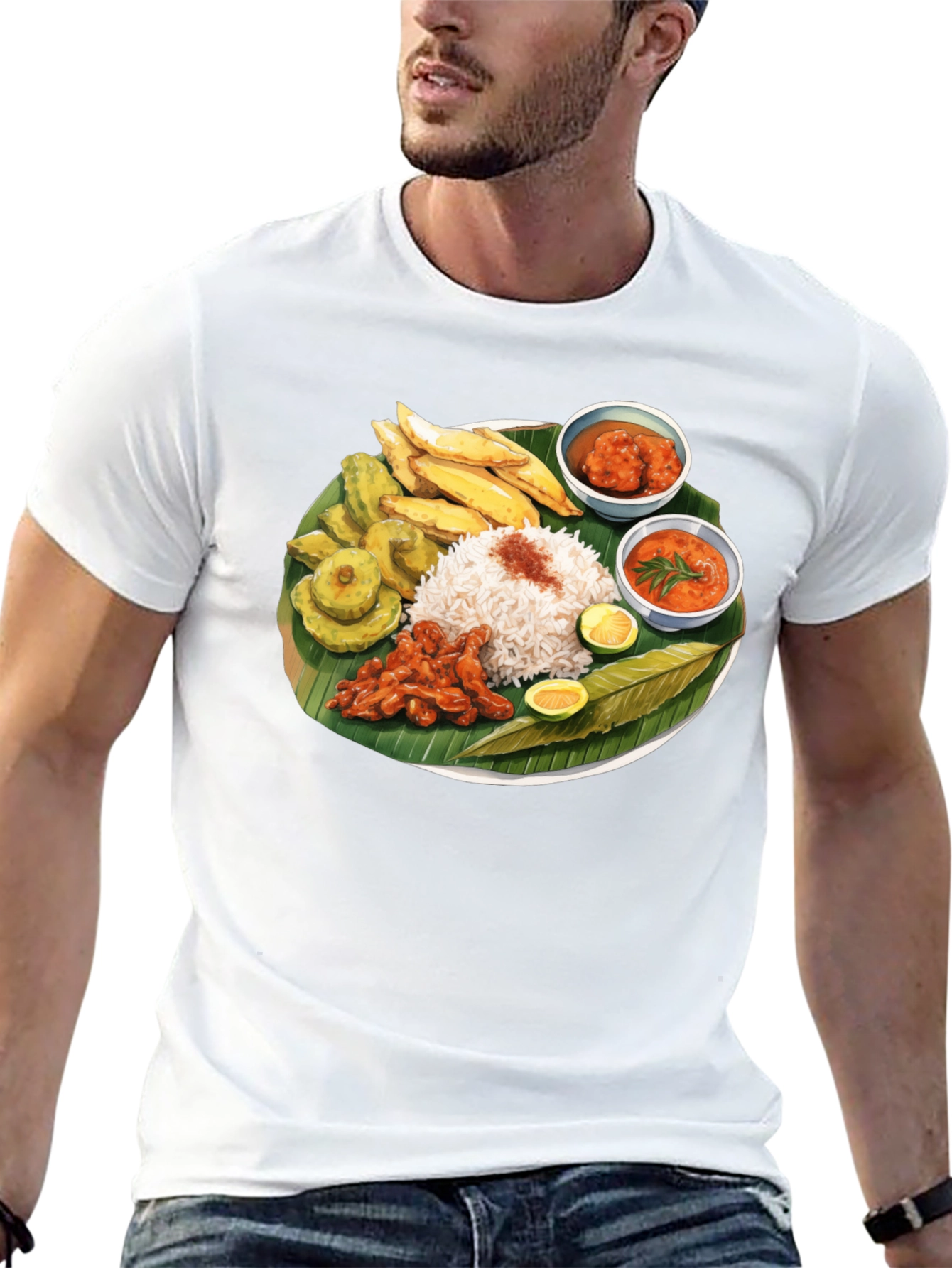 Food Graphic Tee - Banana Leaf Rice Design