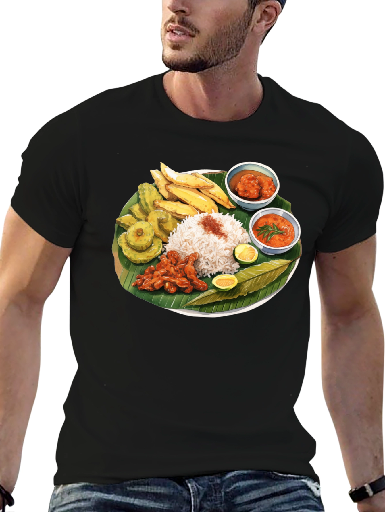 Food Graphic Tee - Banana Leaf Rice Design