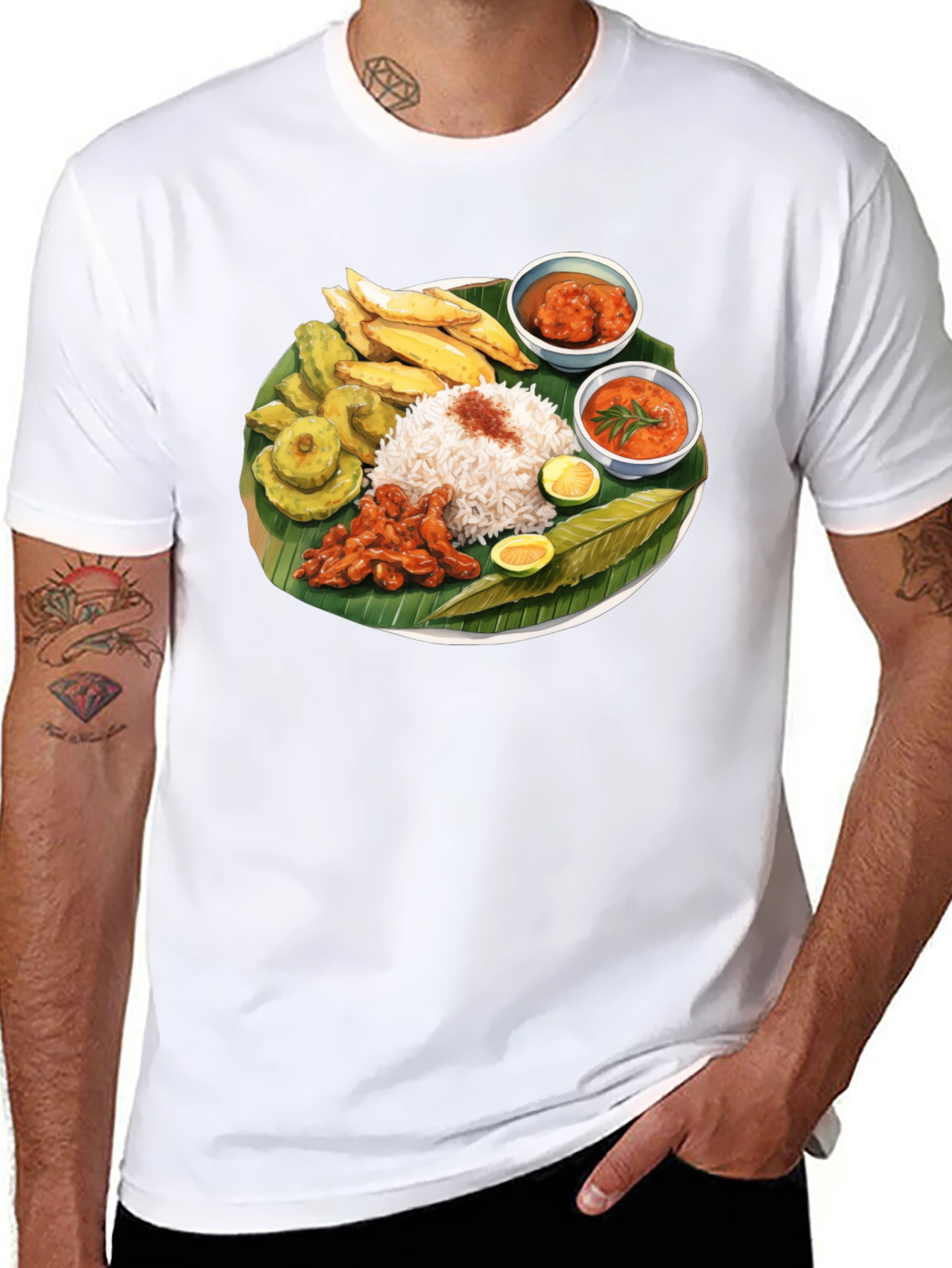 Food Graphic Tee - Banana Leaf Rice Design