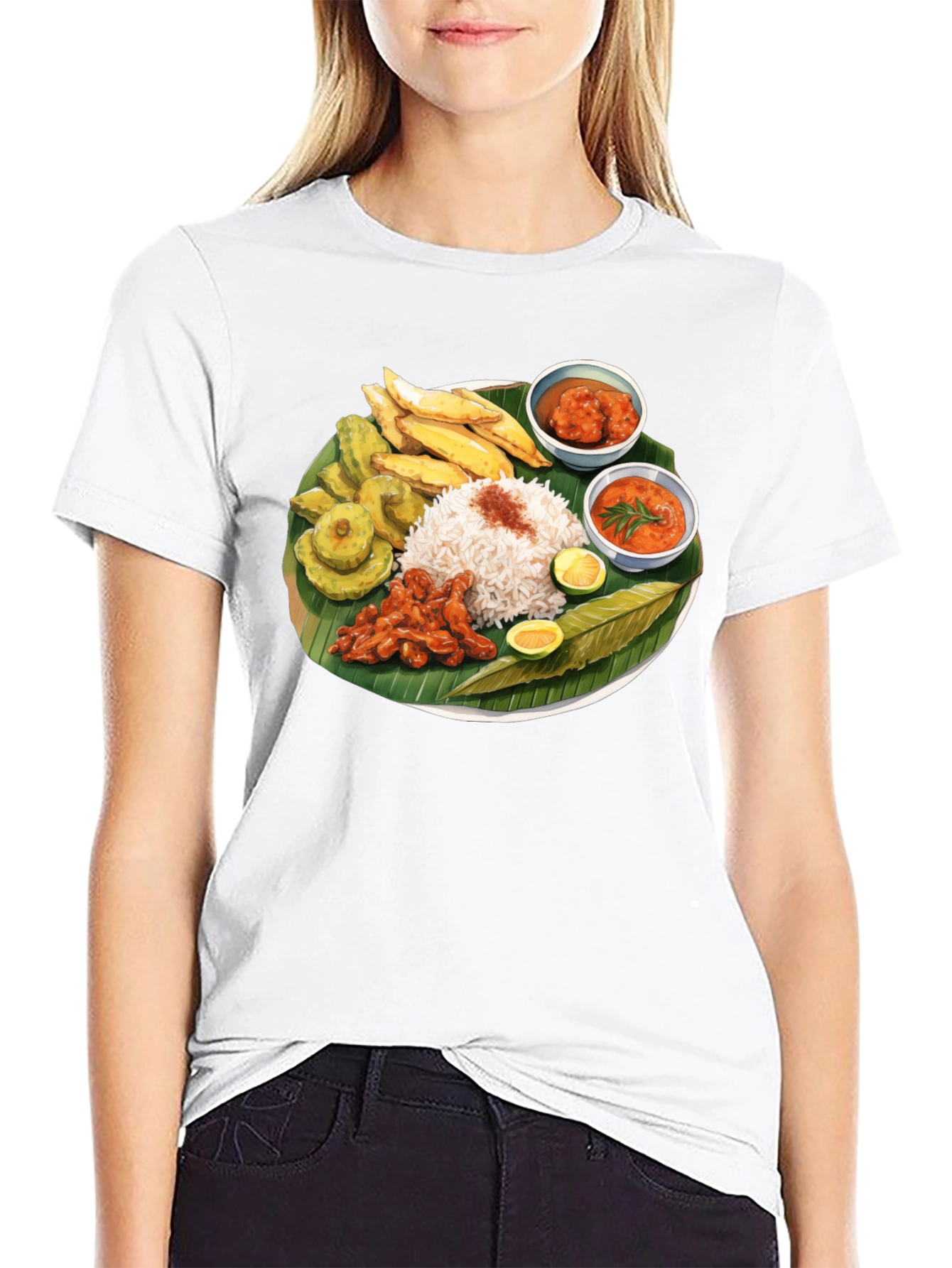 Food Graphic Tee - Banana Leaf Rice Design