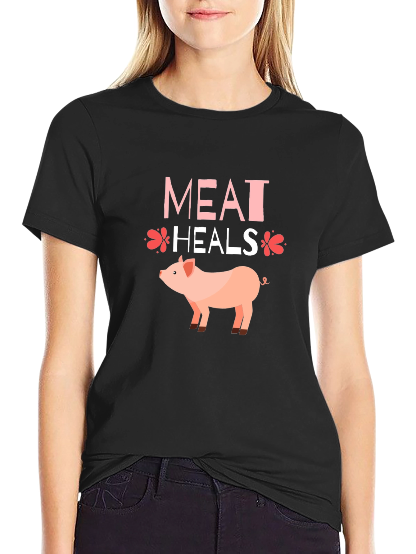 Meat Heals Pig Graphic T-Shirt Black Tee