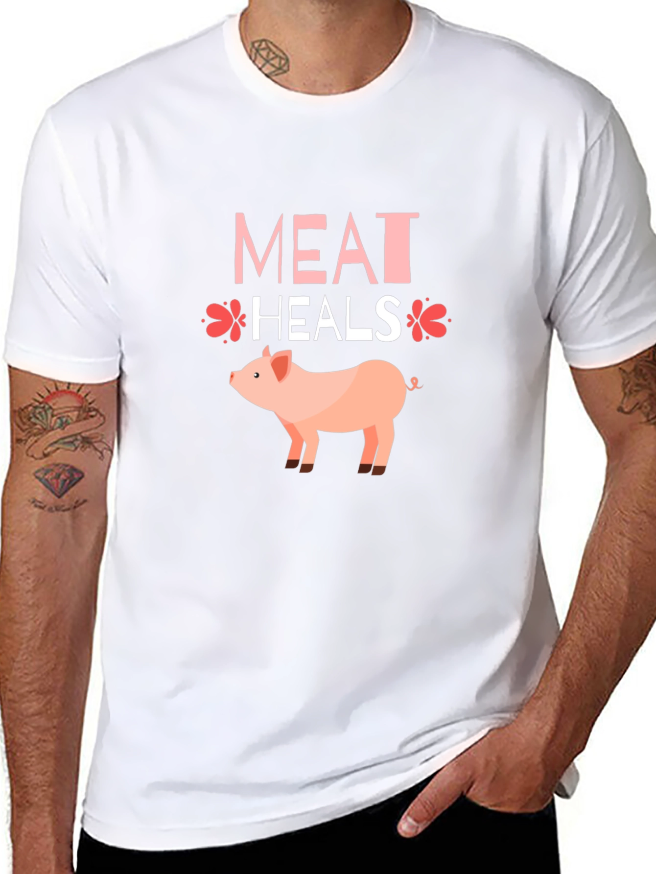 Meat Heals Pig Graphic T-Shirt Black Tee