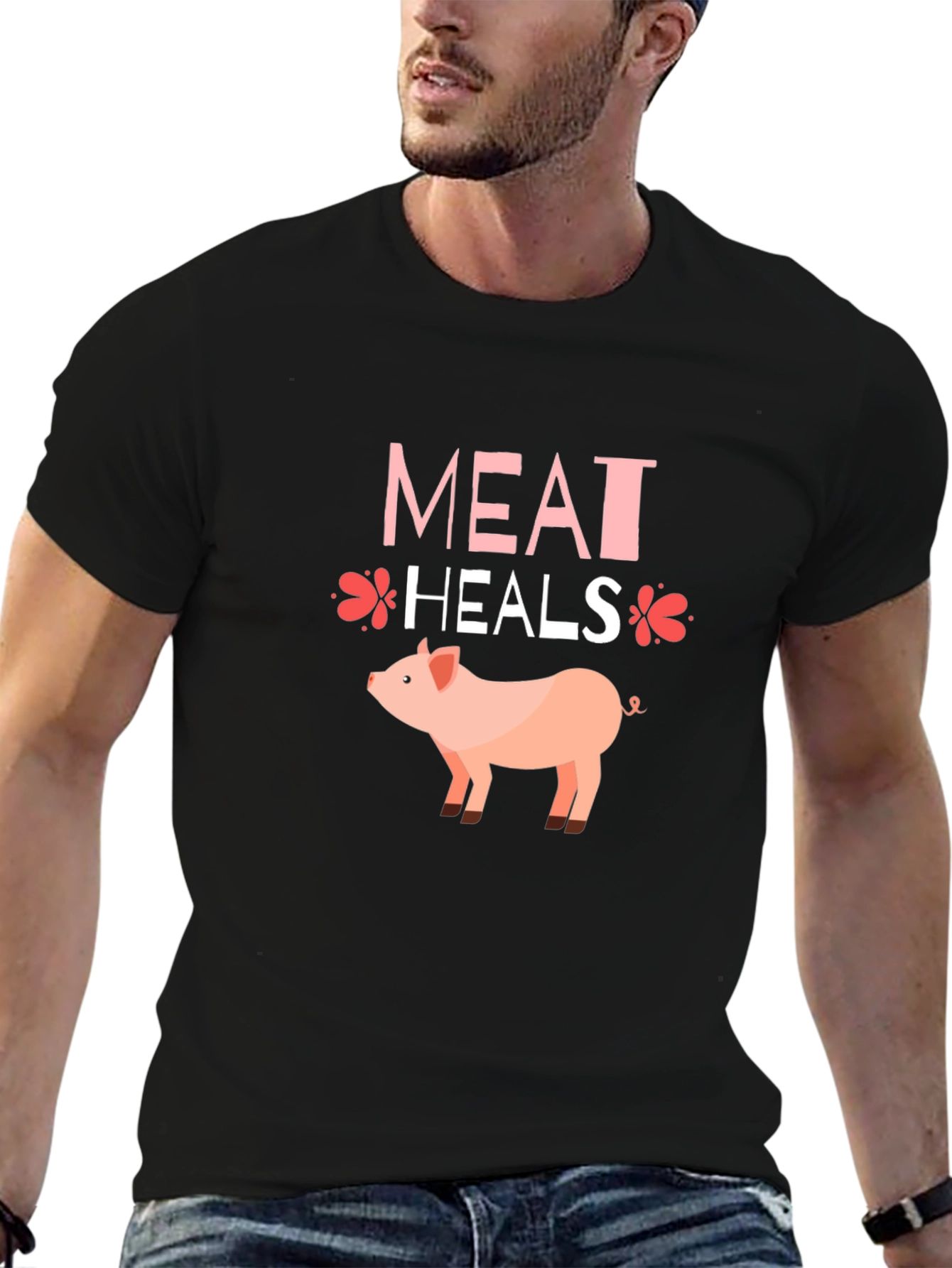 Meat Heals Pig Graphic T-Shirt Black Tee
