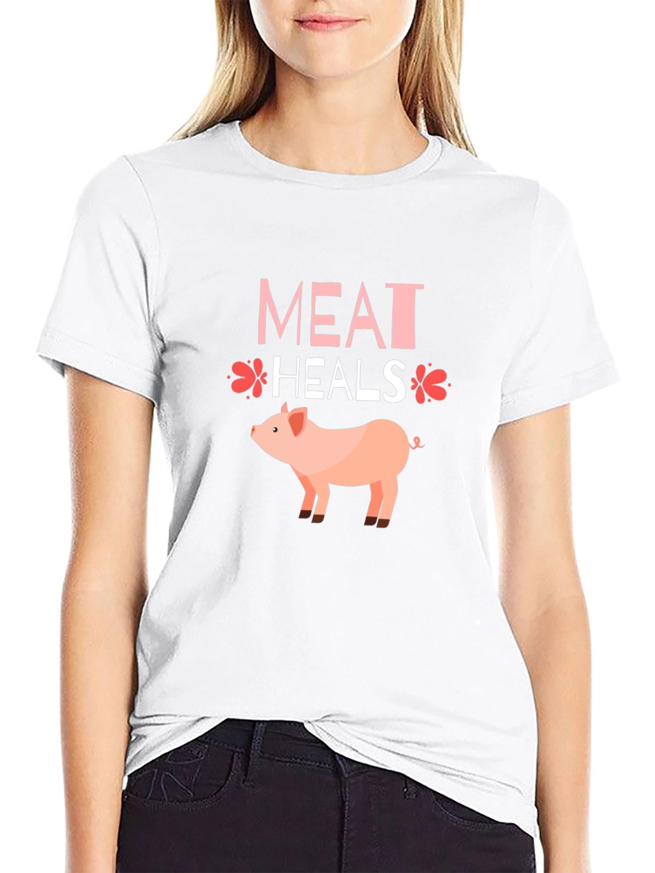 Meat Heals Pig Graphic T-Shirt Black Tee