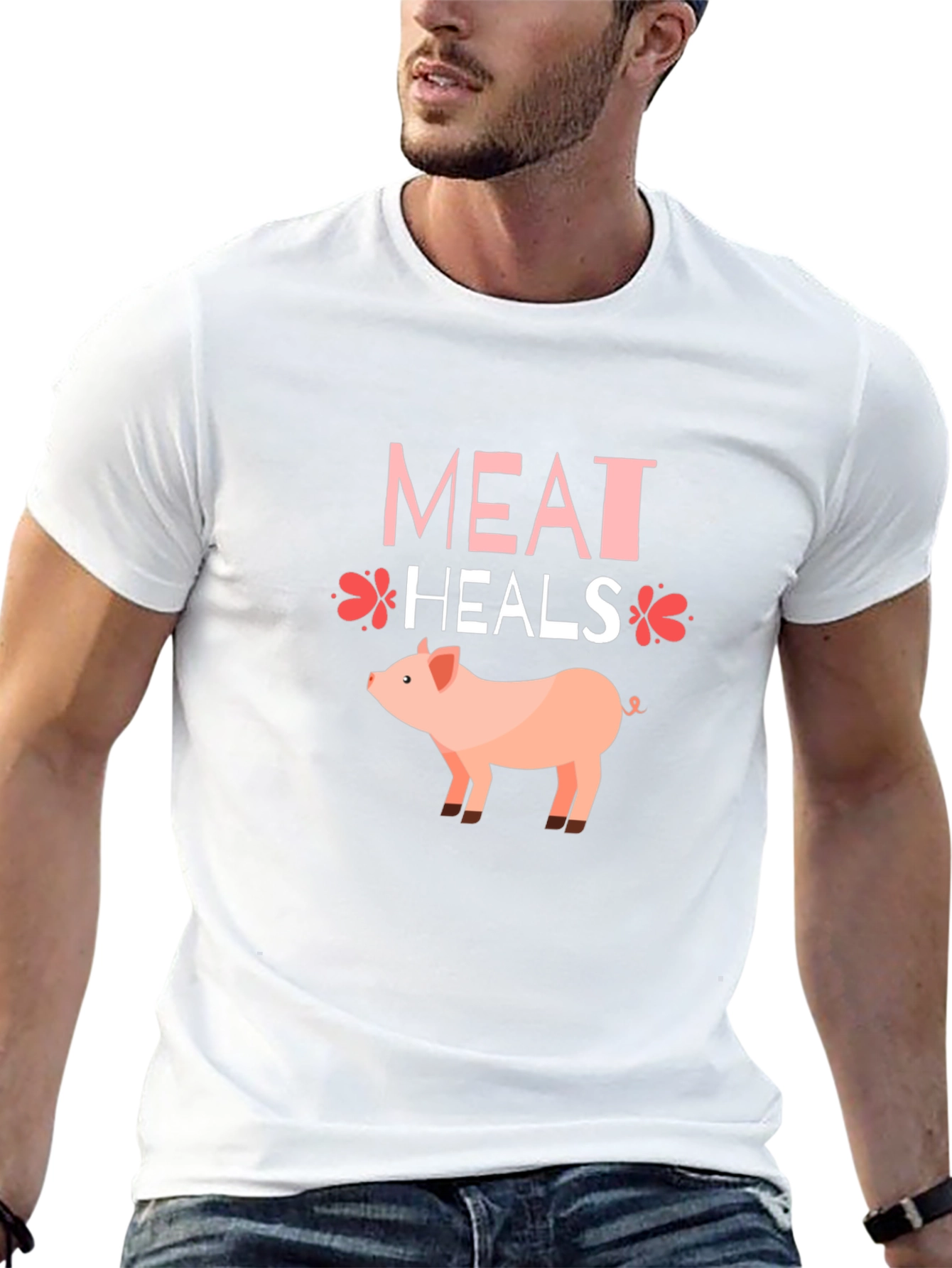 Meat Heals Pig Graphic T-Shirt Black Tee