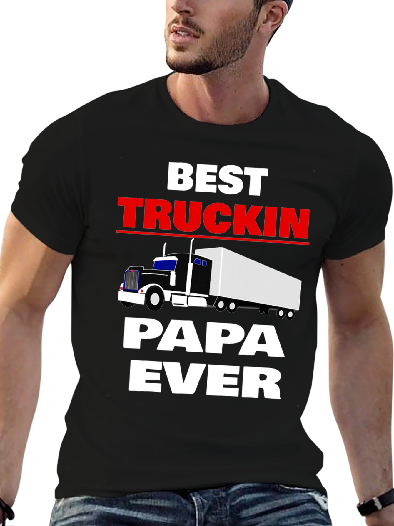 Best Truckin Papa Ever Black T-Shirt
