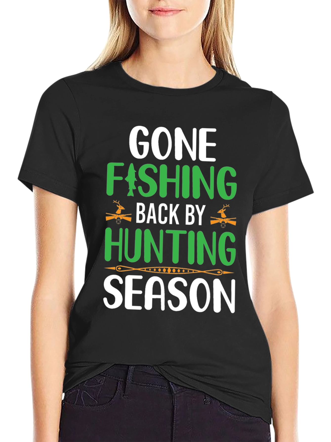 Gone Fishing Back by Hunting Season T-Shirt