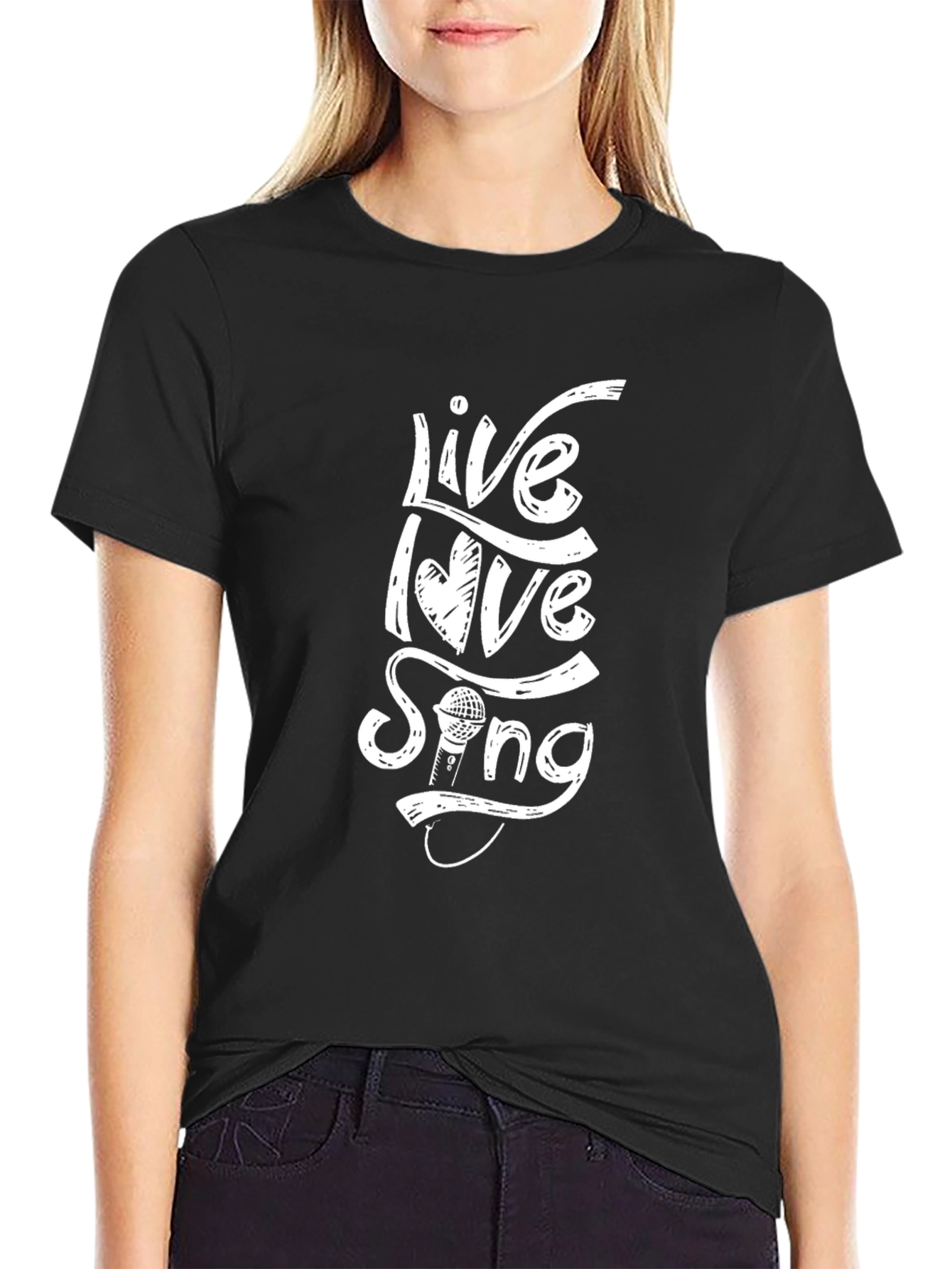 Live Love Sing Graphic Tee - Black Cotton T-Shirt