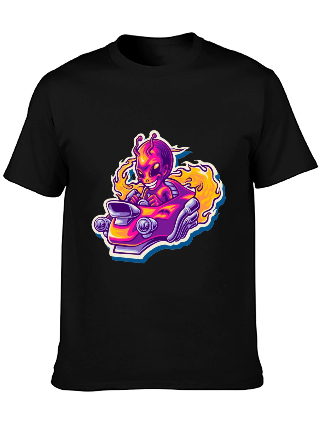 Alien Racer Graphic Tee - Black Cotton T-Shirt