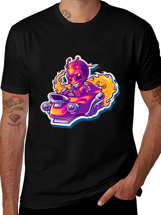 Alien Racer Graphic Tee - Black Cotton T-Shirt