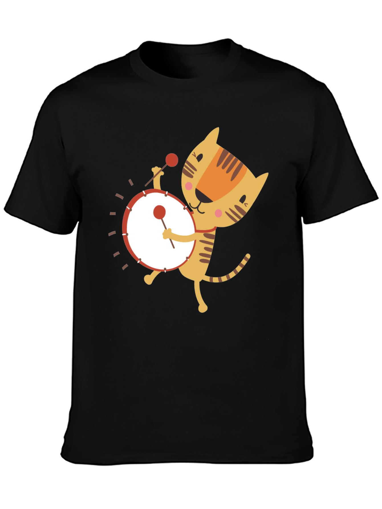 Cute Cartoon Cat Drummer Graphic Tee
