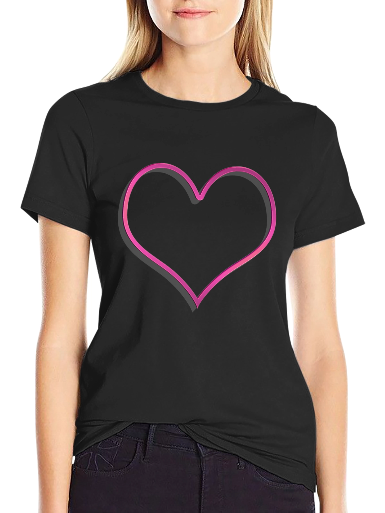 Neon Heart Graphic Tee - Trendy Black T-Shirt